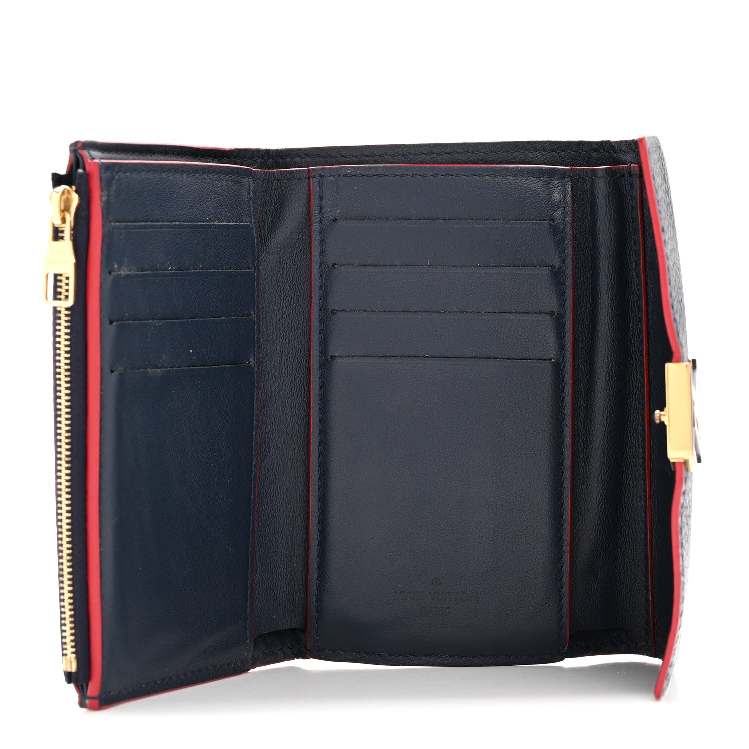 Taurillon Capucines Compact Wallet Marine Rouge