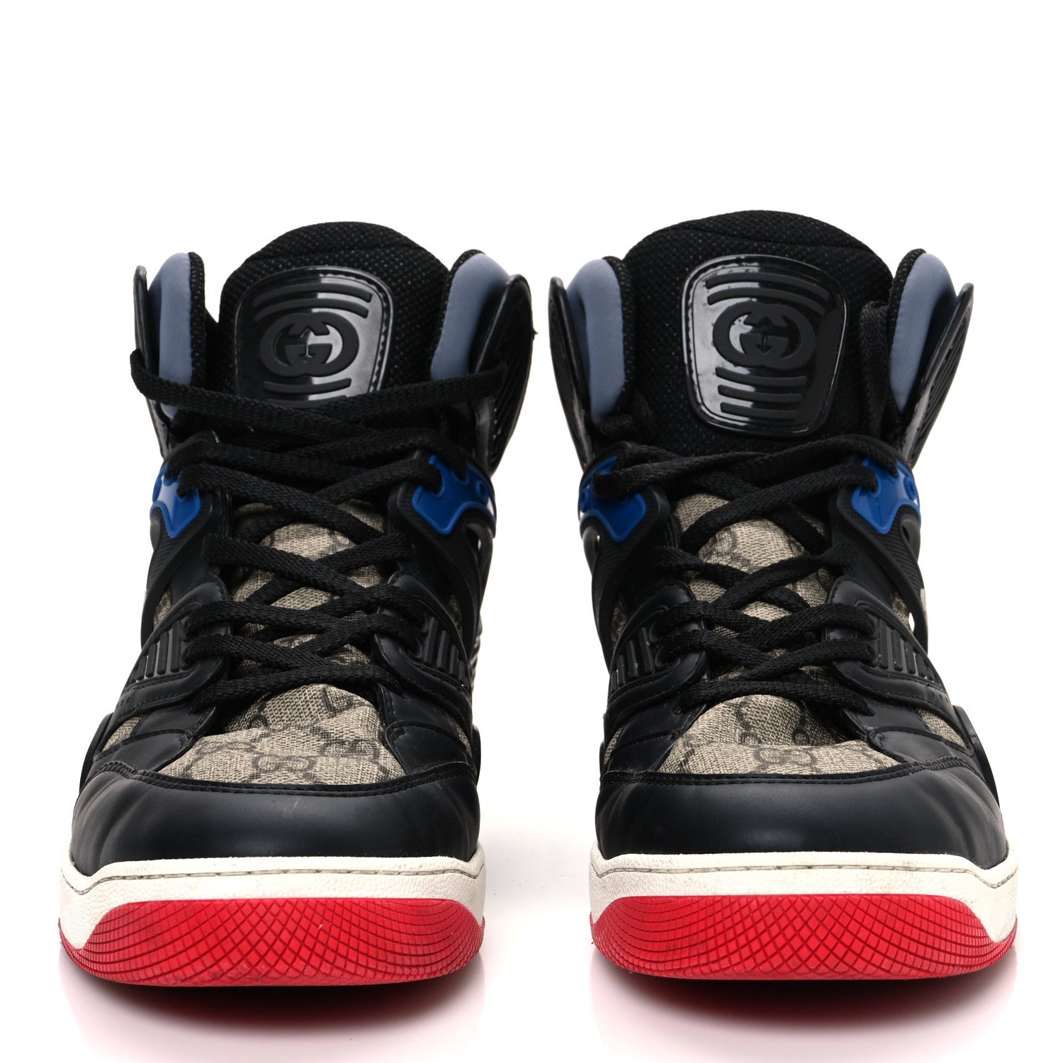 Demetra GG Supreme Monogram Mens Basket High Top Sneakers 10.5 Black Beige Ebony Grey