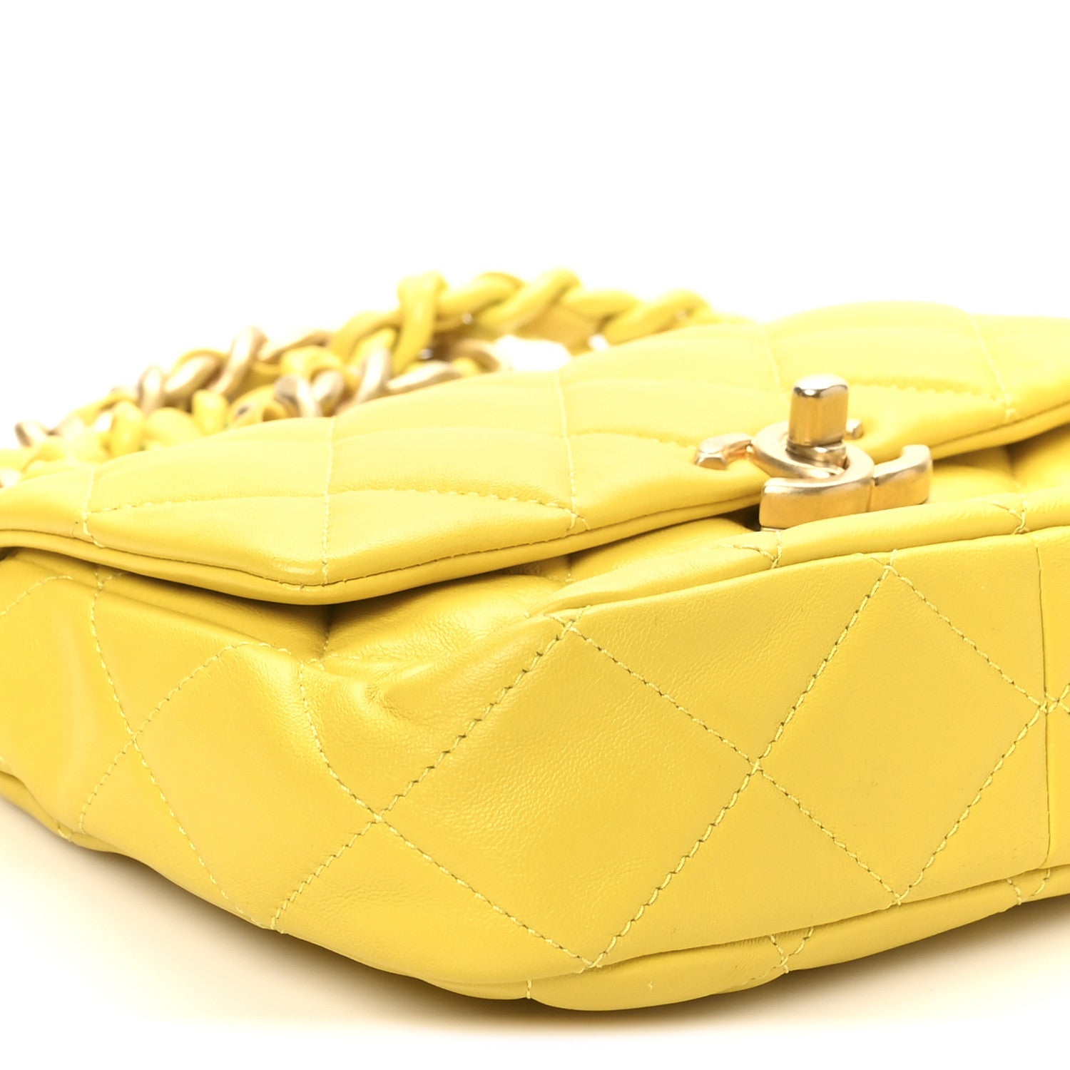 Lambskin Quilted Mini Lacquered Chain Flap Yellow
