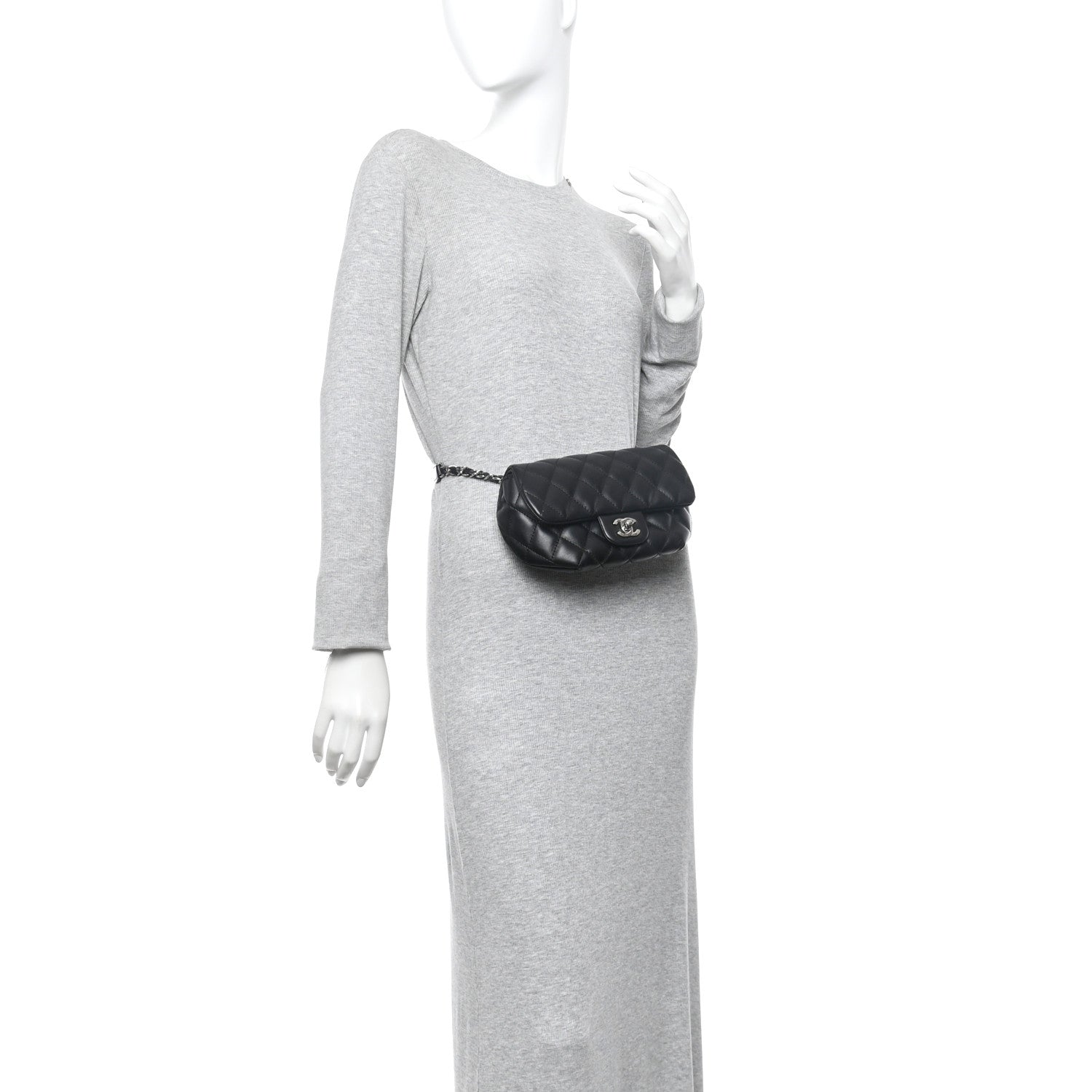 Calfskin Quilted CC Uniform Flap Belt Bag Black