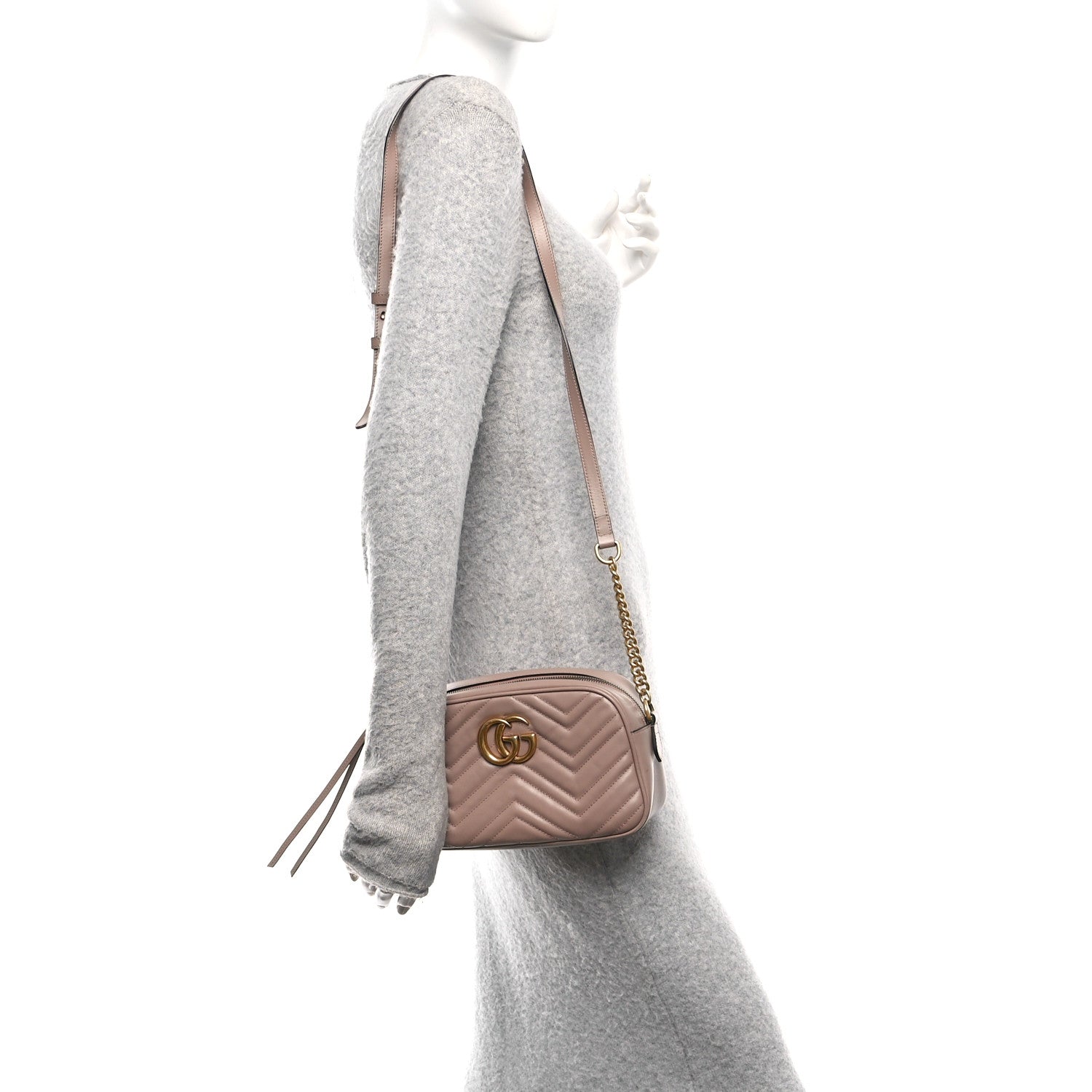 Calfskin Matelasse Small GG Marmont Chain Shoulder Bag Porcelain Rose