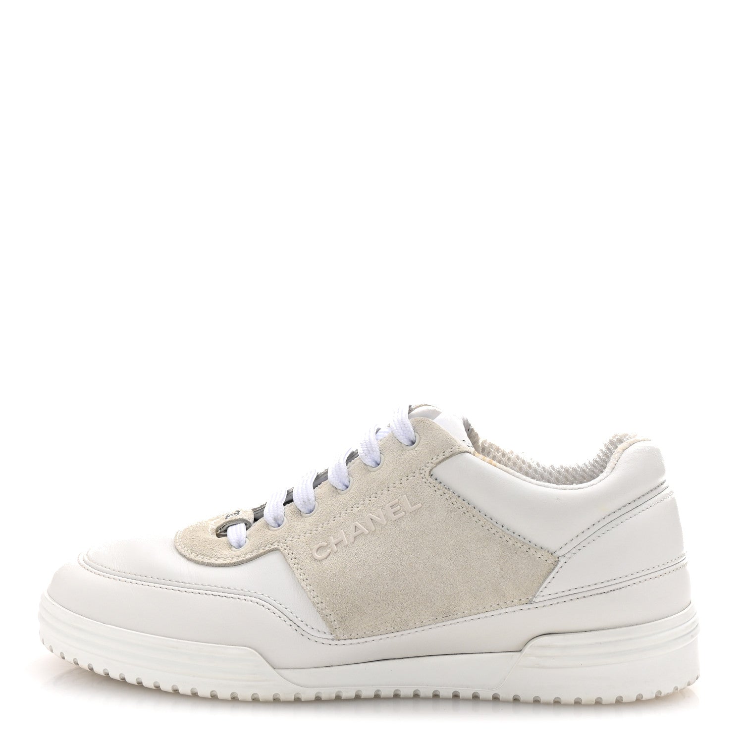 Calfskin Suede Coco Mark Logo Womens Sneakers 35.5 White