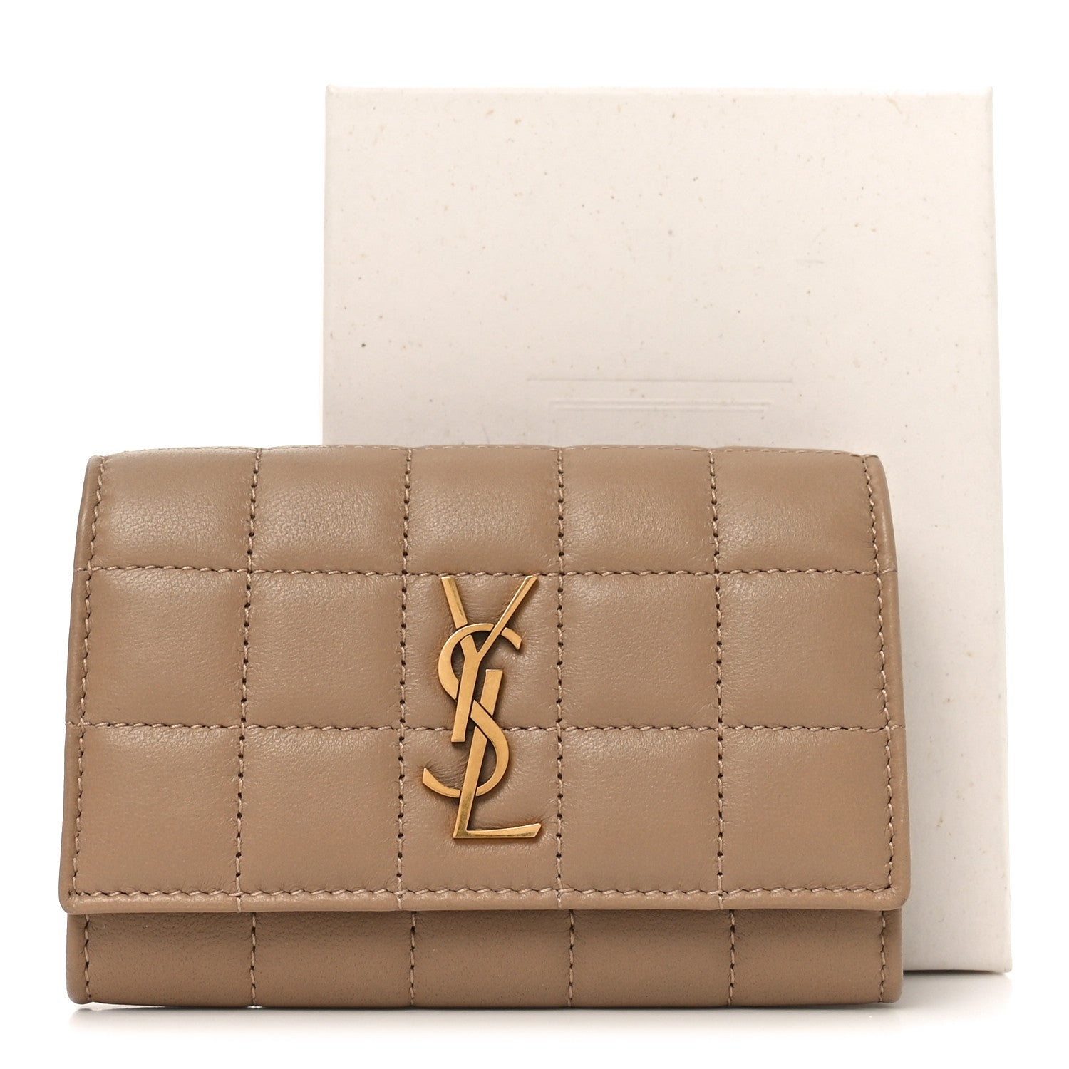 Lambskin Carre Quilted Cassandre Compact Envelope Card Case Dark Toffee