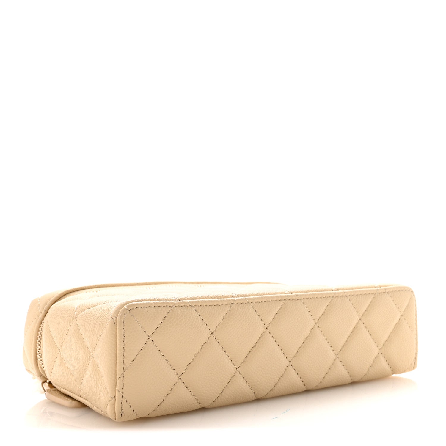 Caviar Quilted Top Handle Slim Vanity With Chain Beige
