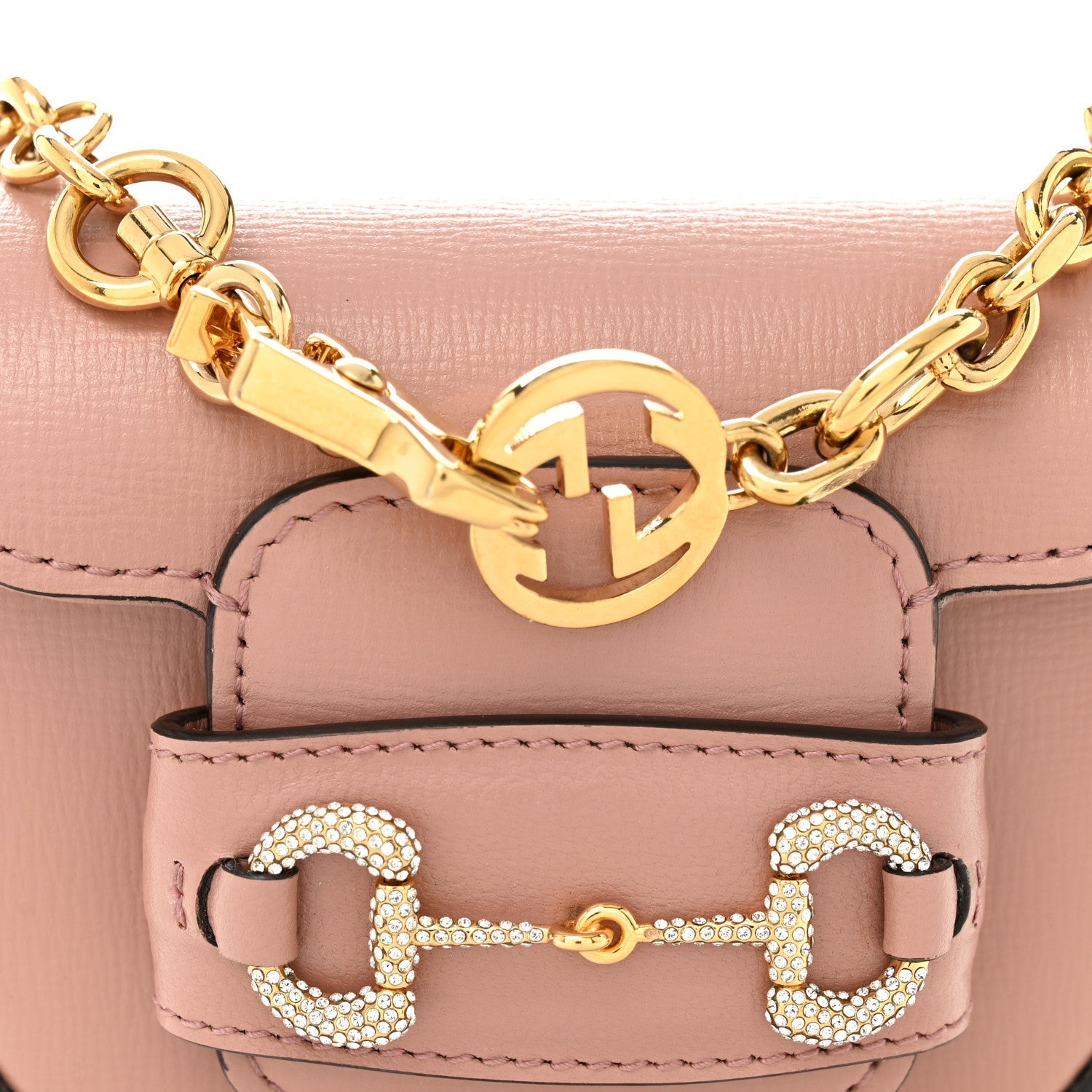 Azalea Calfskin Crystal GG Monogram Mini Horsebit 1955 Waist Bag Pink