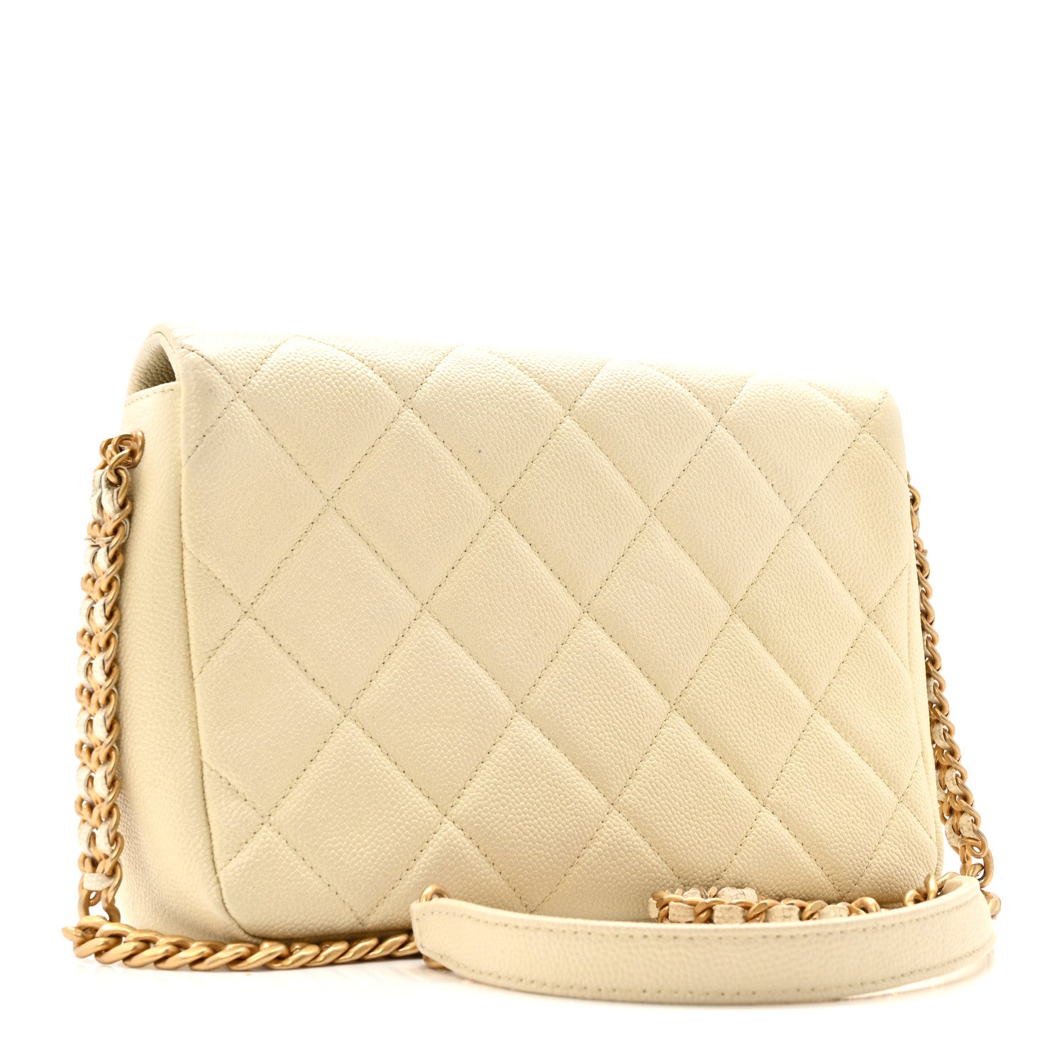 Shiny Caviar Quilted Small Chain Melody Flap White