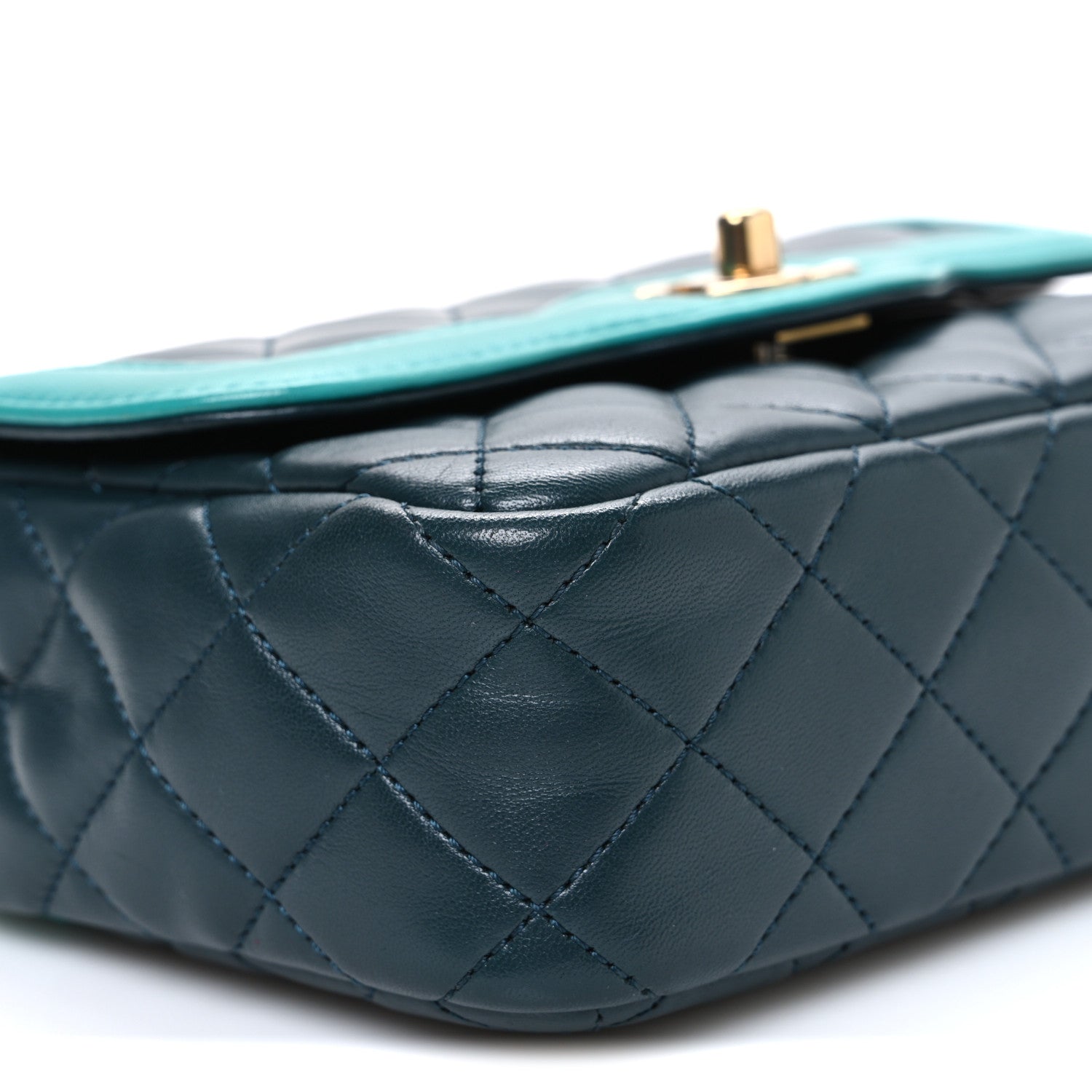 Lambskin Quilted Mini Two Tone Day Flap Navy Turquoise