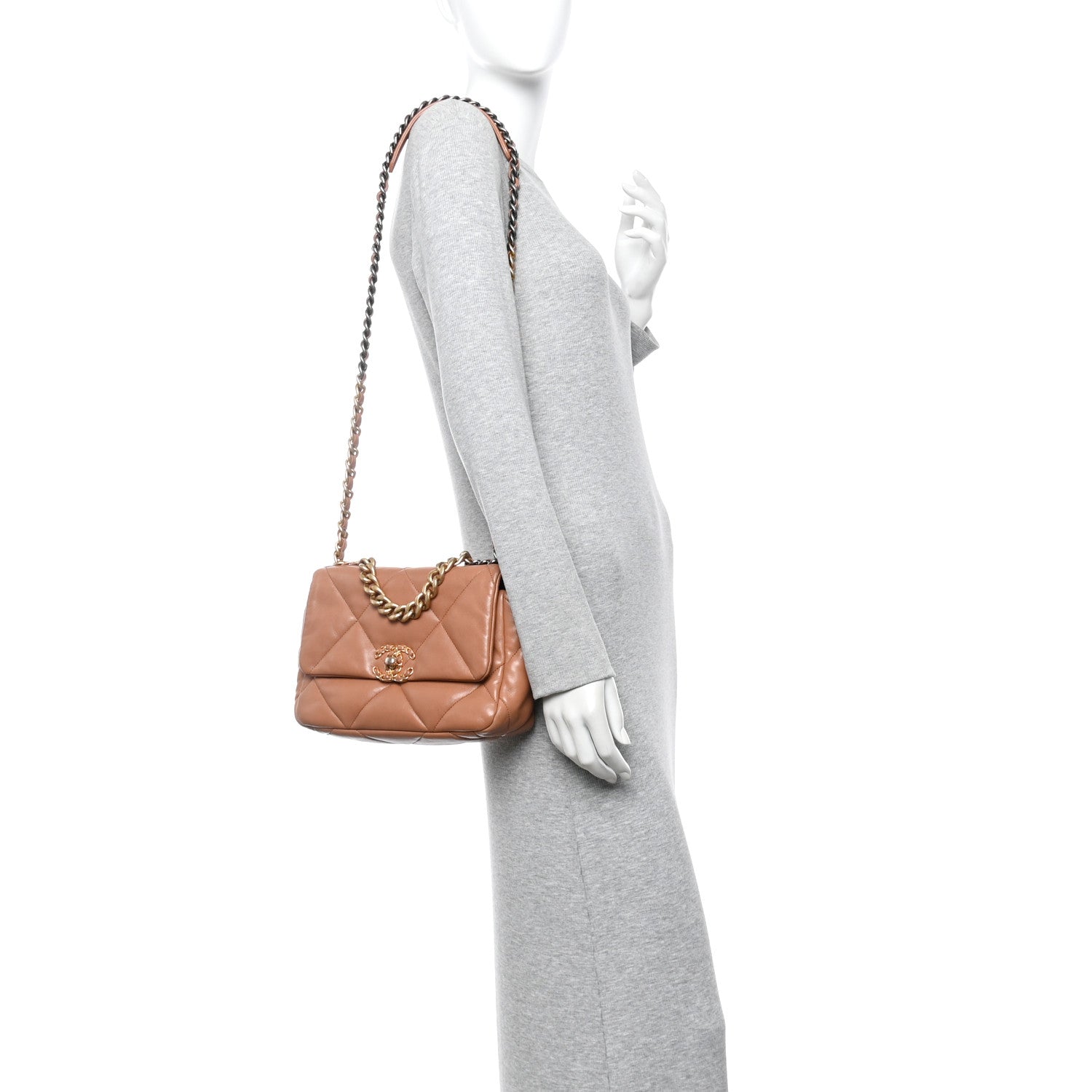 Lambskin Quilted Medium Chanel 19 Flap Brown