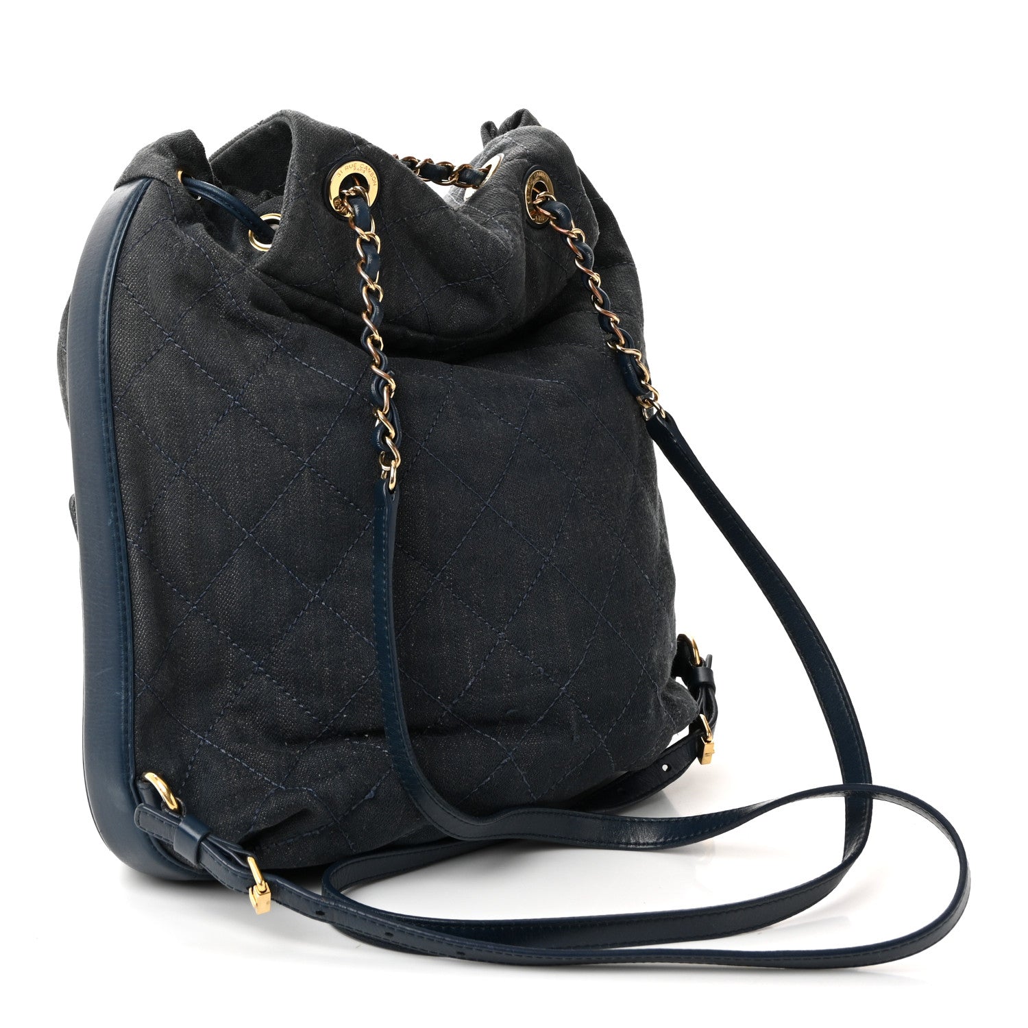 Denim Calfskin Quilted Backpack Blue