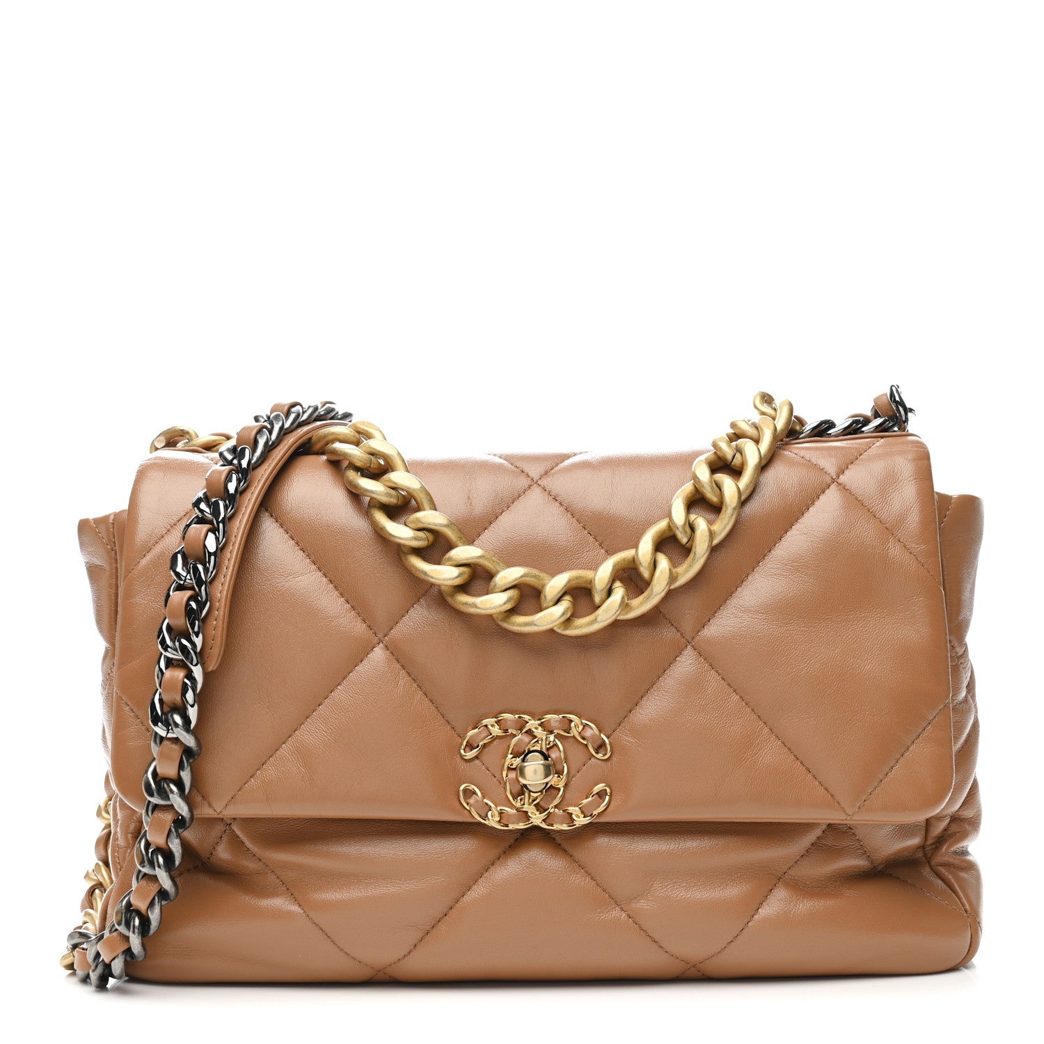 Lambskin Quilted Large Chanel 19 Flap Brown