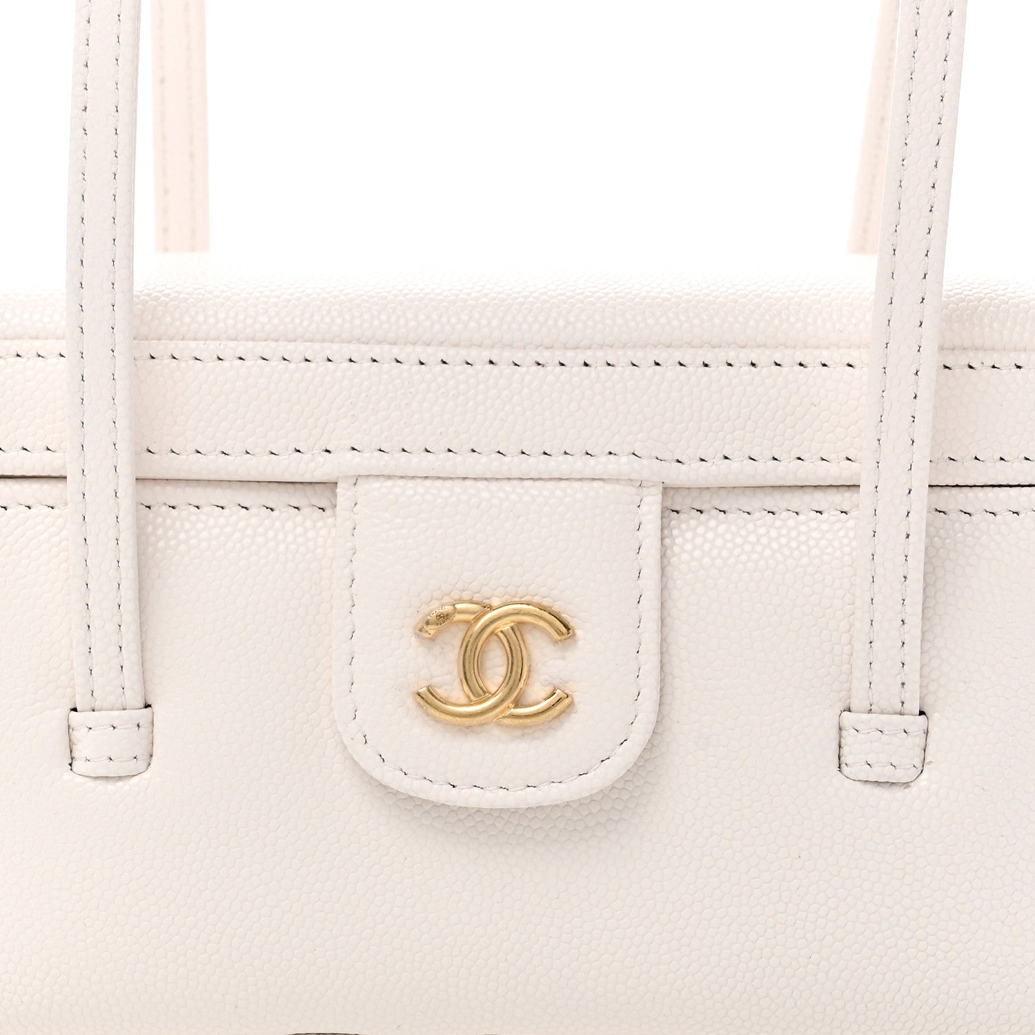 Shiny Caviar Preppy Coco Long Vanity With Strap White