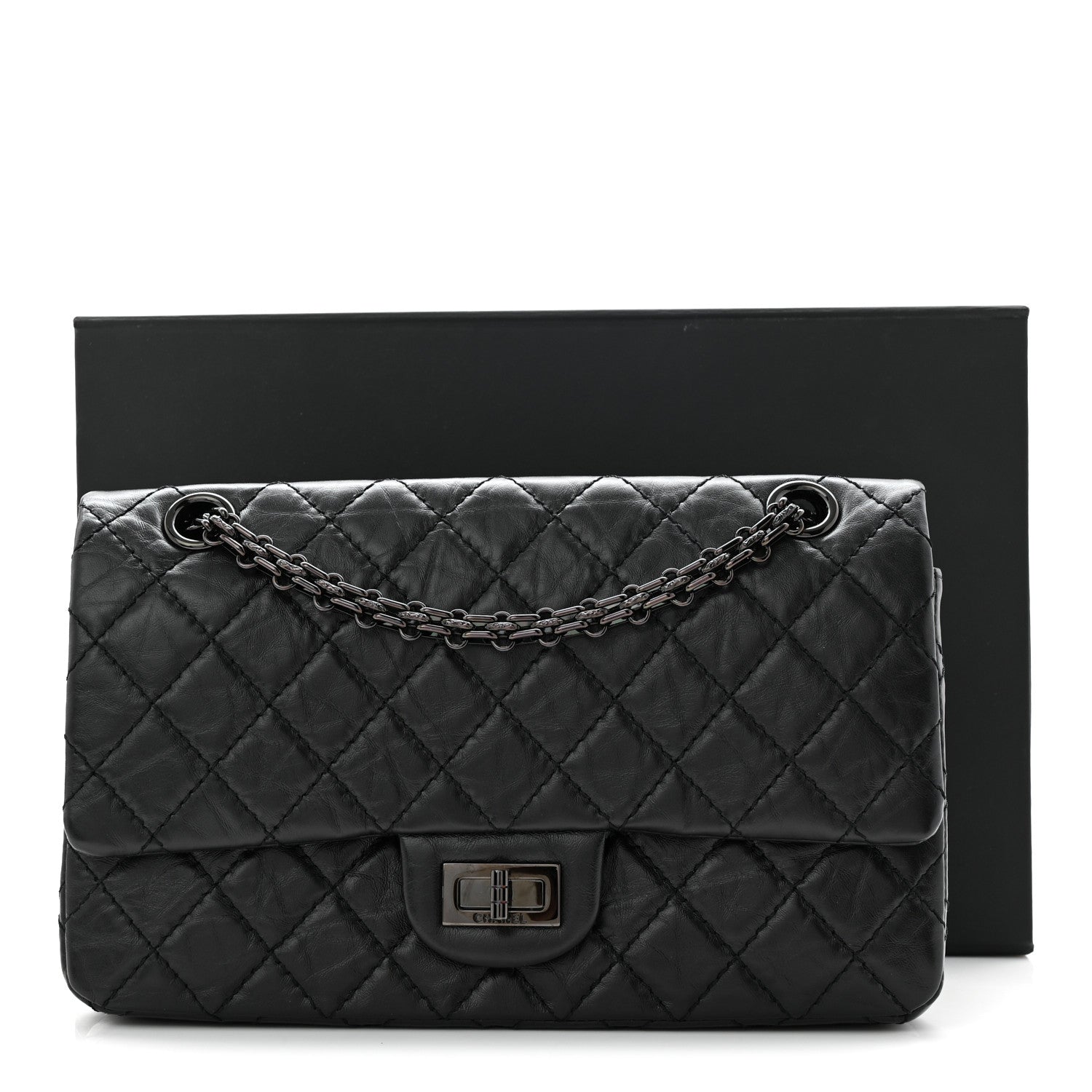 Aged Calfskin Quilted 2.55 Reissue 225 Flap So Black
