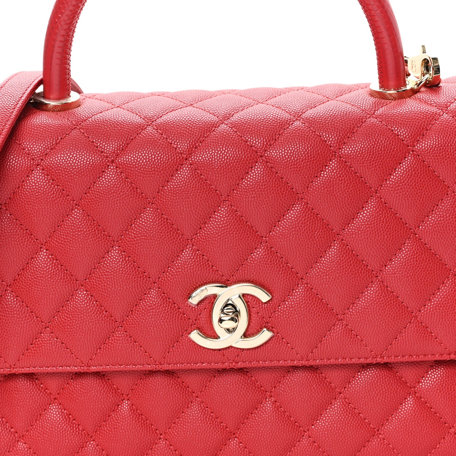 Caviar Quilted Lizard Embossed Small Coco Handle Flap Red