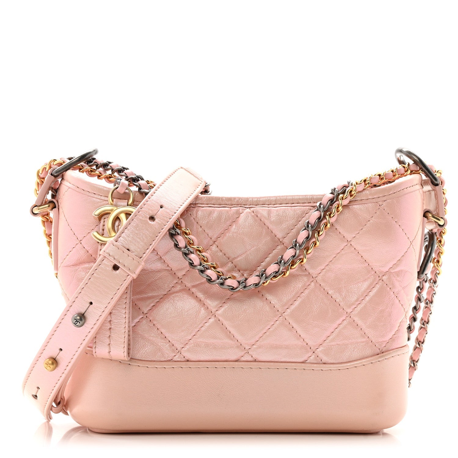Iridescent Aged Calfskin Quilted Small Gabrielle Hobo Rose