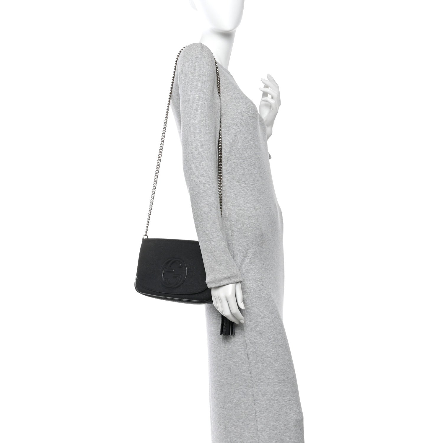 Pebbled Calfskin Medium Soho Flap Crossbody Black