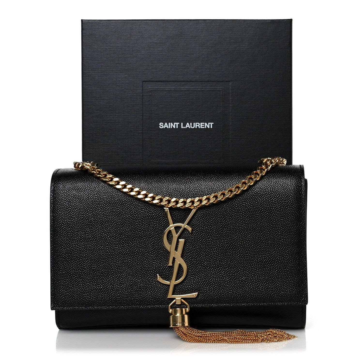 Calfskin Small Classic Monogram Kate Tassel Satchel Black