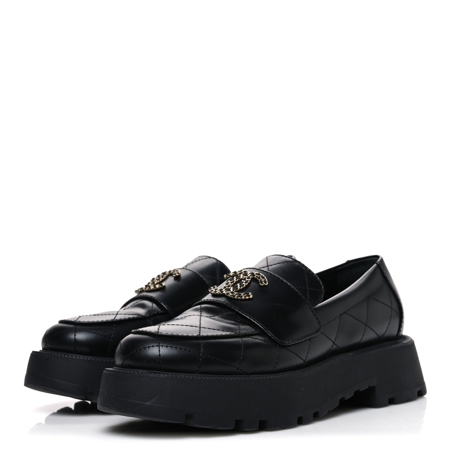 Calfskin Stitched CC Loafers 37.5 Black