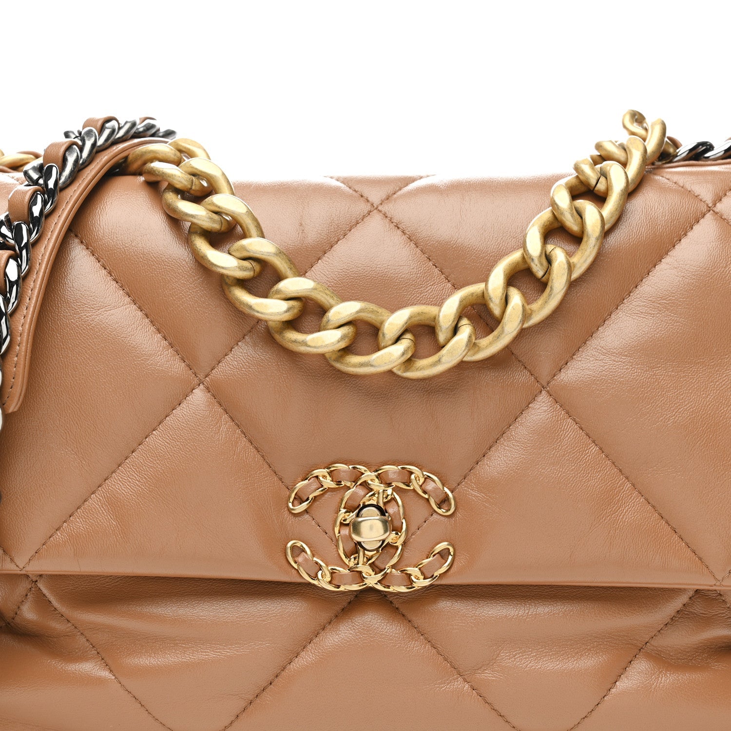 Lambskin Quilted Large Chanel 19 Flap Brown