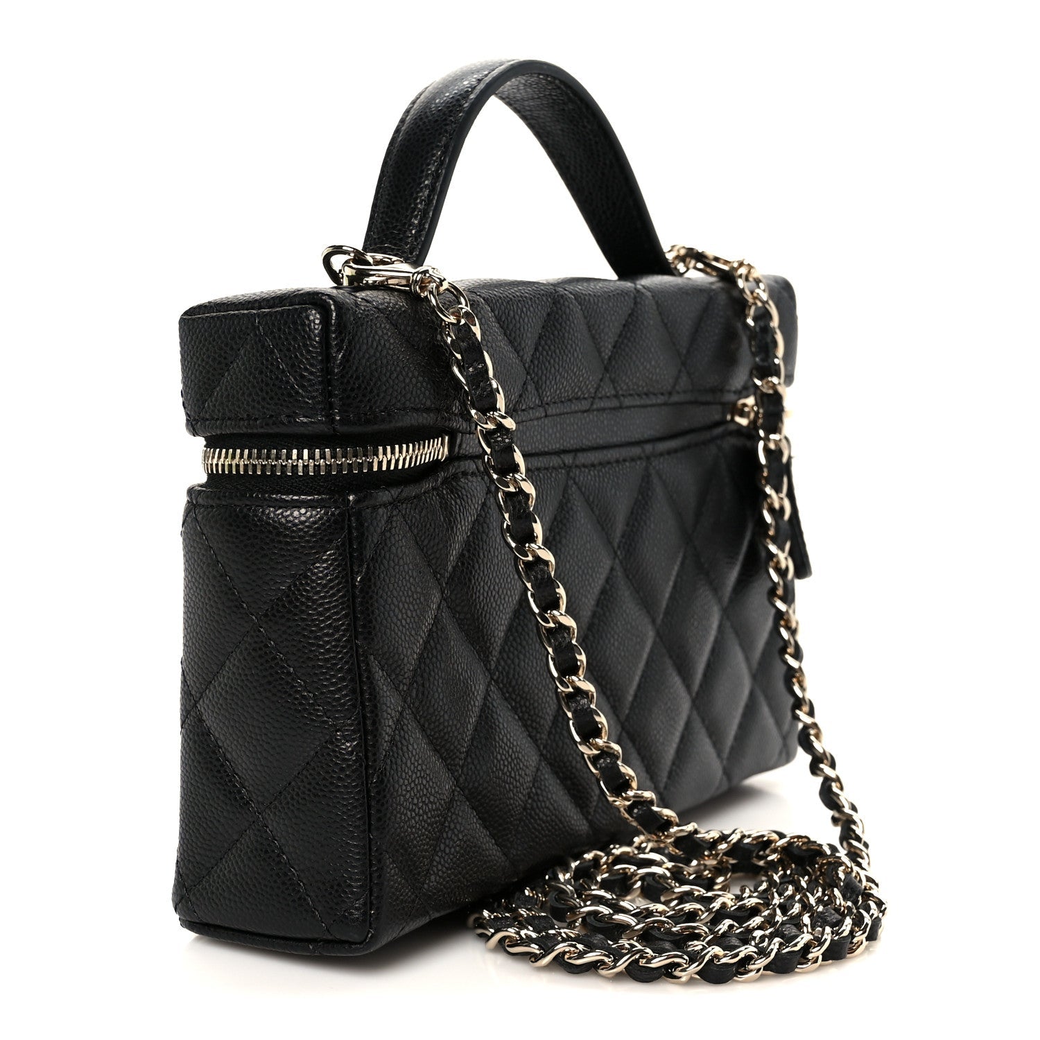 Caviar Quilted Top Handle Slim Vanity With Chain Black