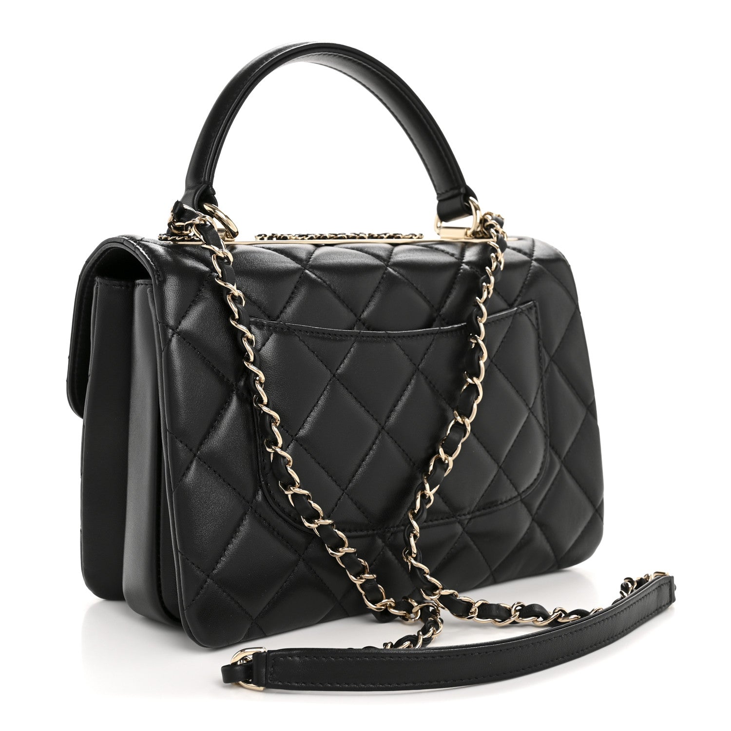 Lambskin Quilted Small Trendy CC Chain Dual Handle Flap Bag Black
