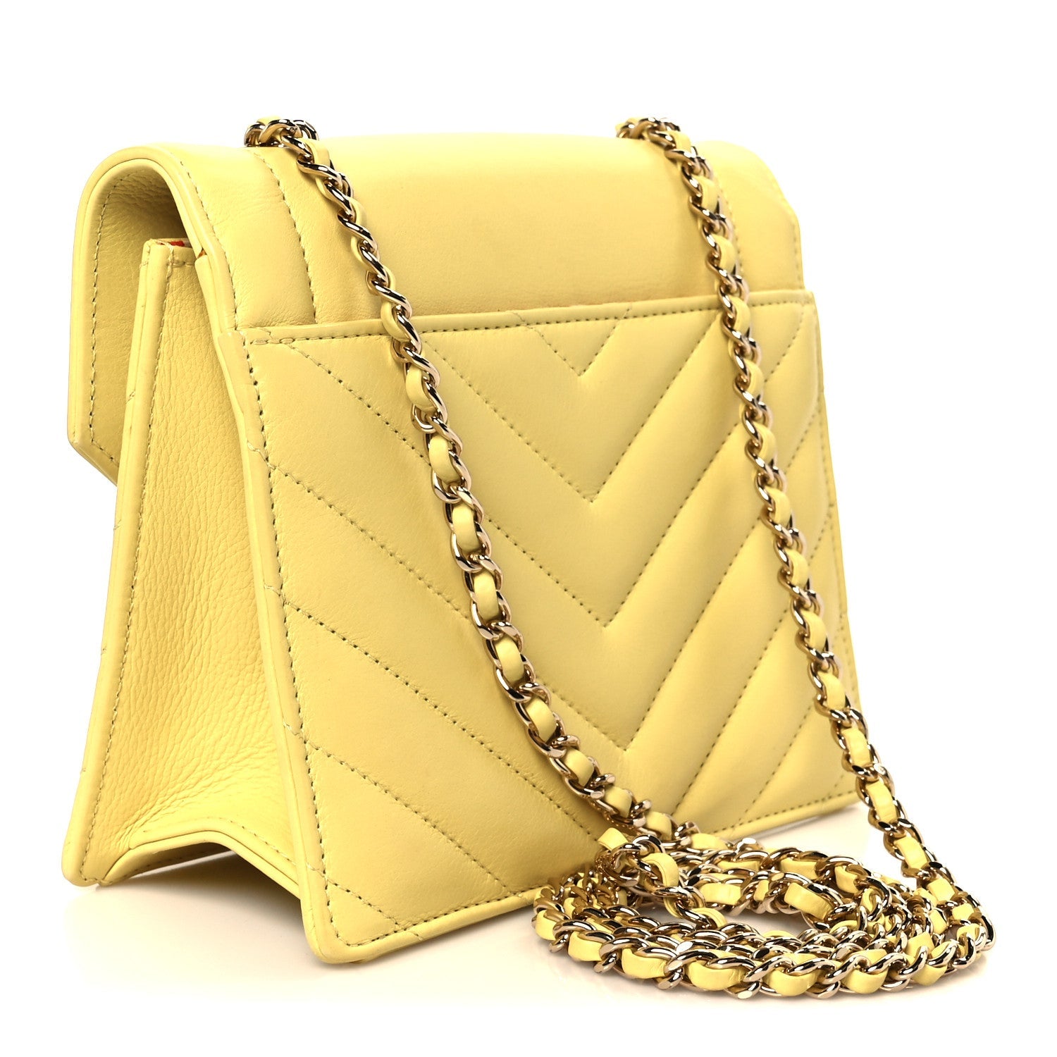 Calfskin Quilted Chevron Small Envelope Flap Yellow