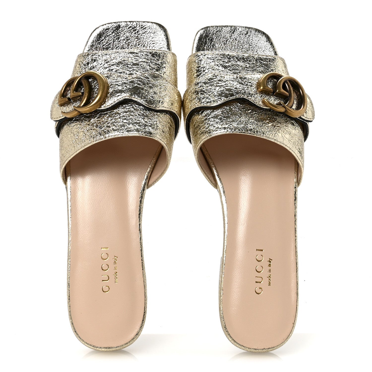 Galassia GG Marmont Flat Slide Sandals 35.5 Platino