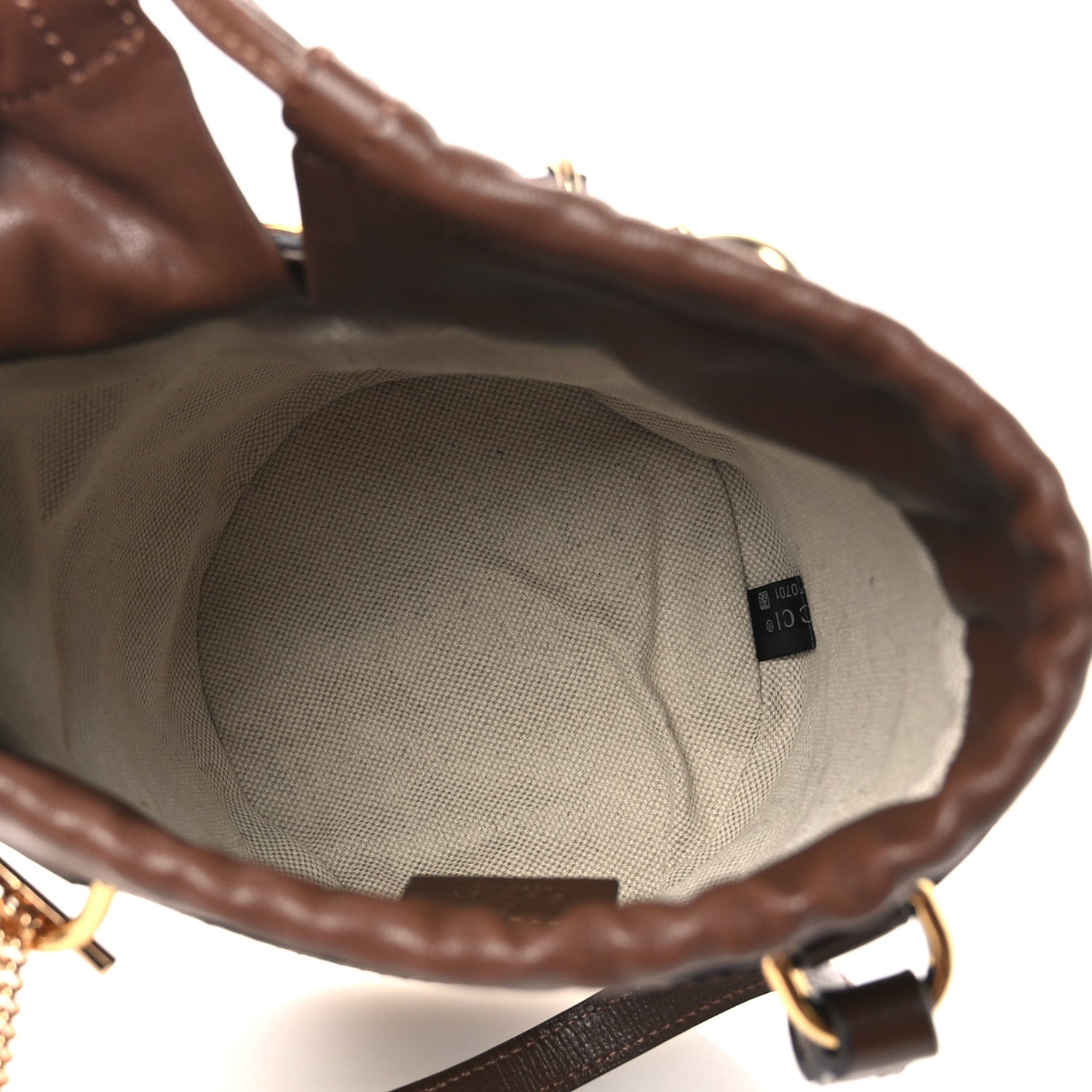 GG Supreme Monogram Azalea Sakai Calfskin Small Horsebit 1955 Drawstring Bucket Bag Beige Ebony Brown Sugar