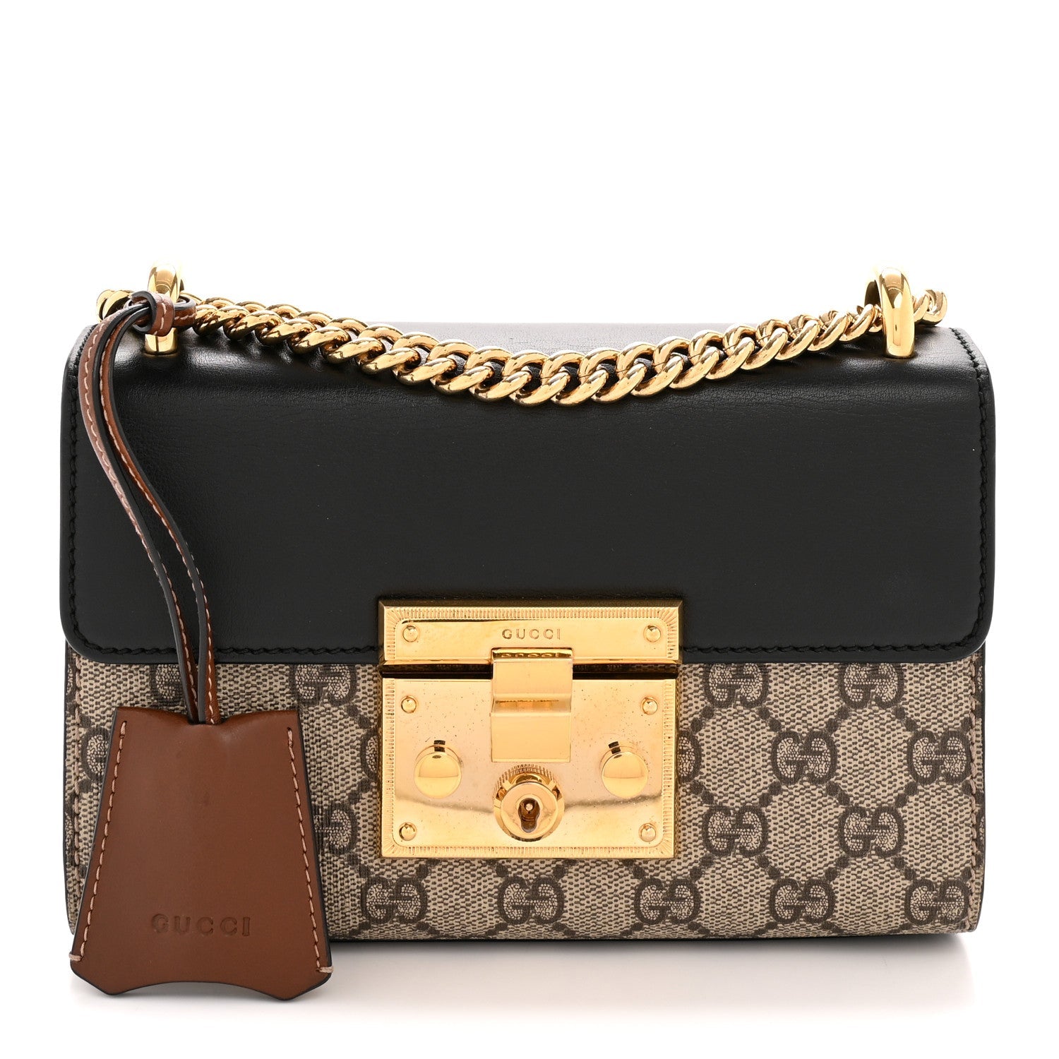 GG Supreme Monogram Calfskin Small Padlock Shoulder Bag Beige Black Cuir