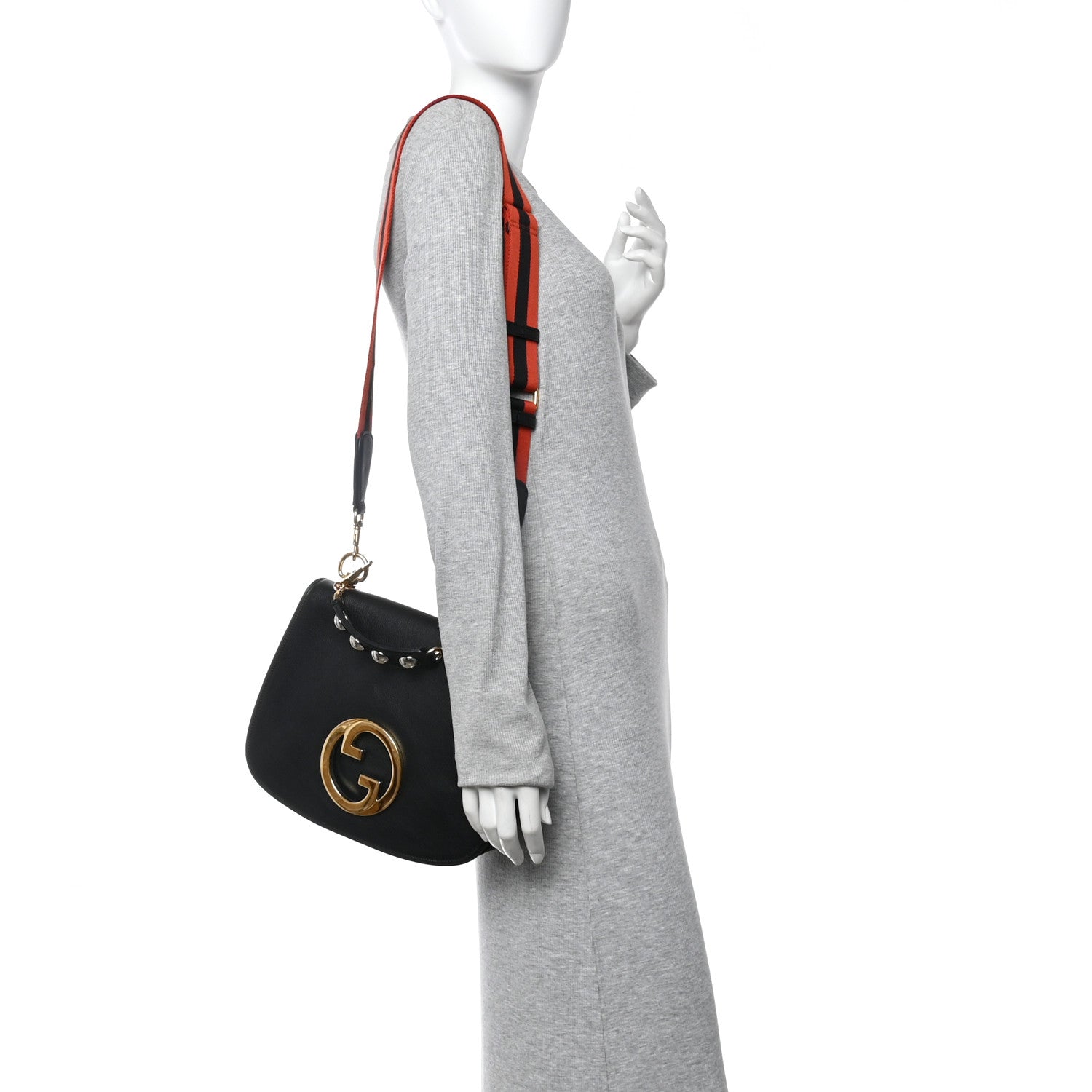 Roxy Calfskin Web Medium Studded Blondie Shoulder Flap Bag Black