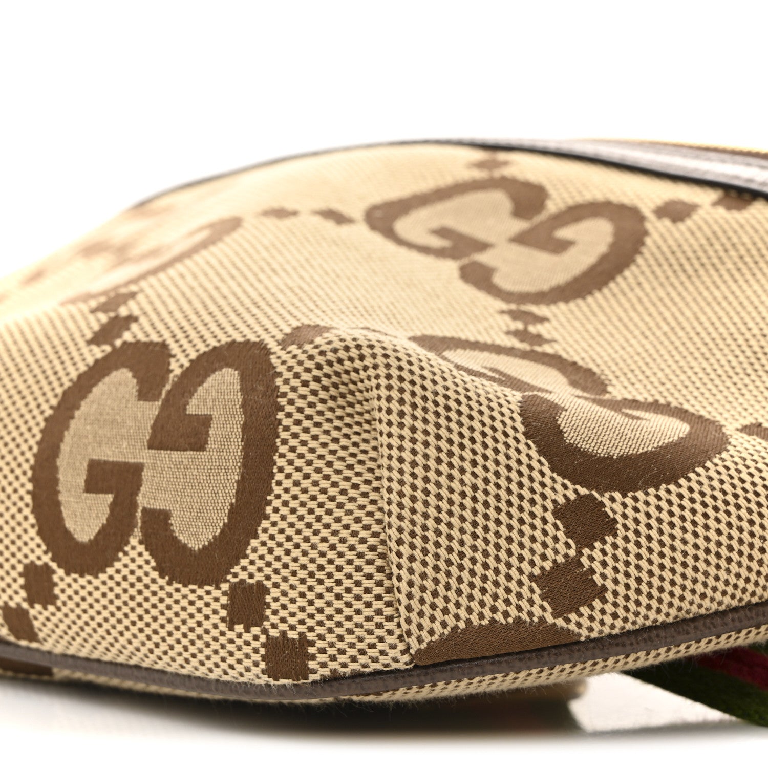 Monogram Jumbo GG Textured Dollar Calfskin Web Belt Bag Camel Ebony New Acero