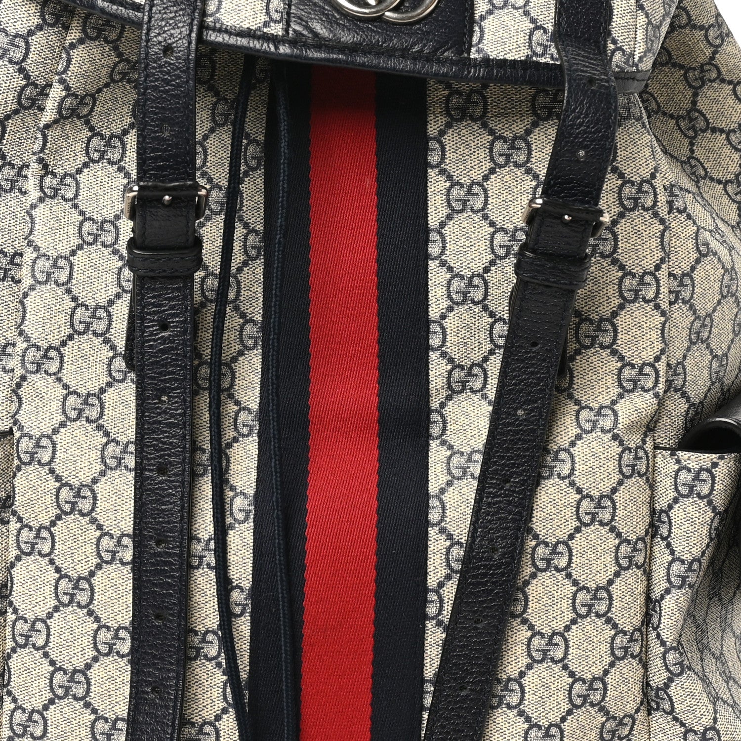 GG Supreme Monogram Medium Ophidia Double Buckle Backpack Beige Blue Black