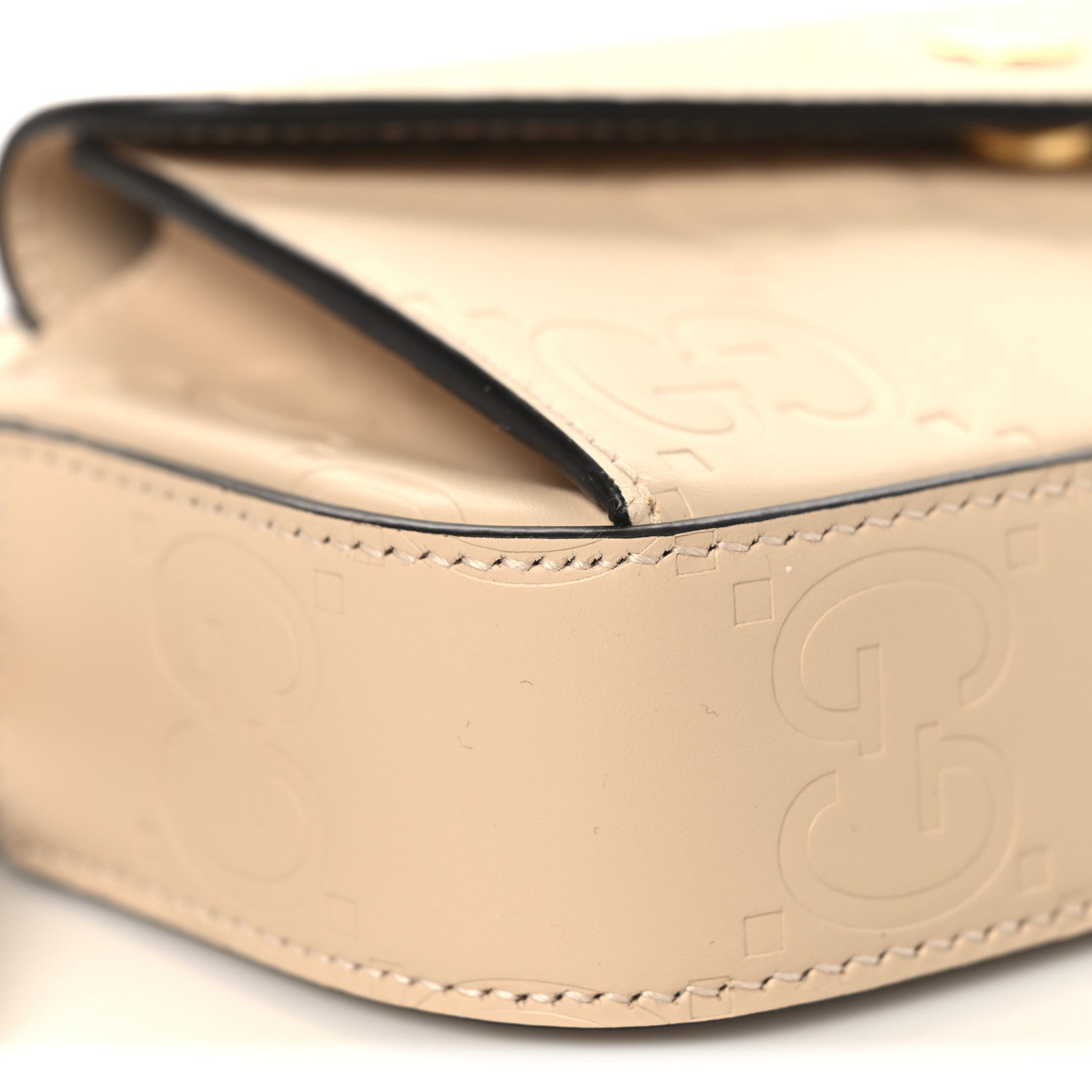Calfskin GG Super Mini Debossed Chain Wallet Light Beige