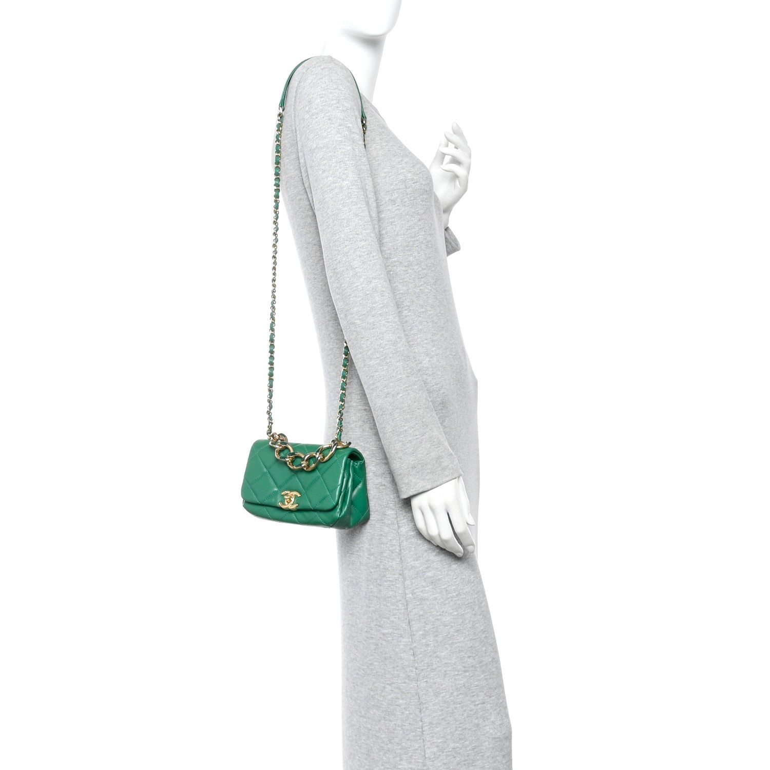 Lambskin Quilted Mini Color Match Flap Green