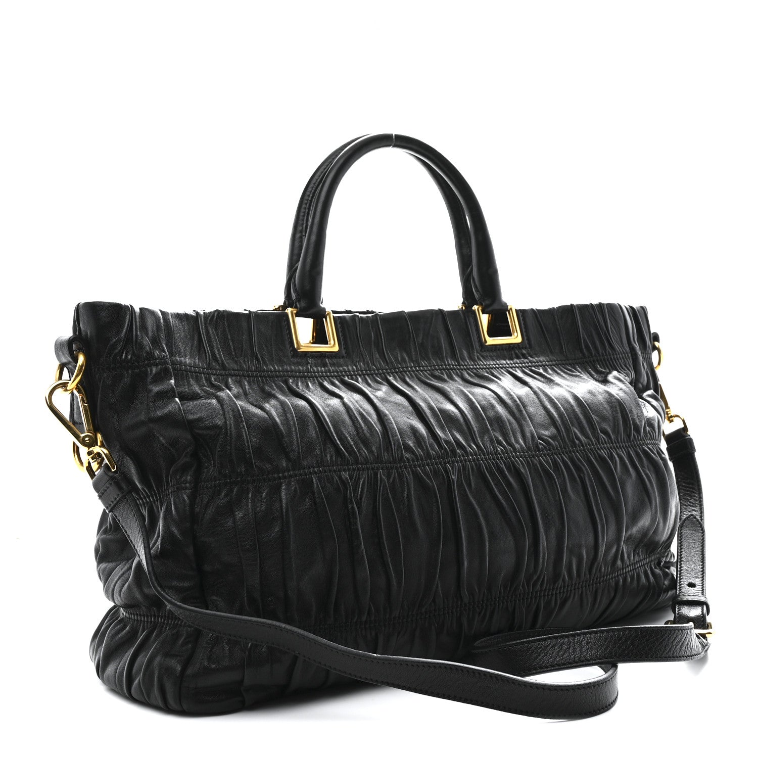 Nappa Gaufre Top Handle Satchel Black
