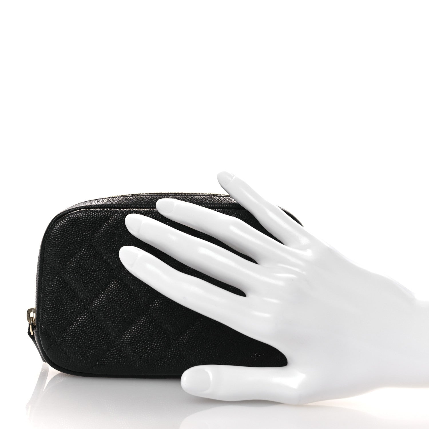 Caviar Quilted Small Curvy Pouch Cosmetic Case Black