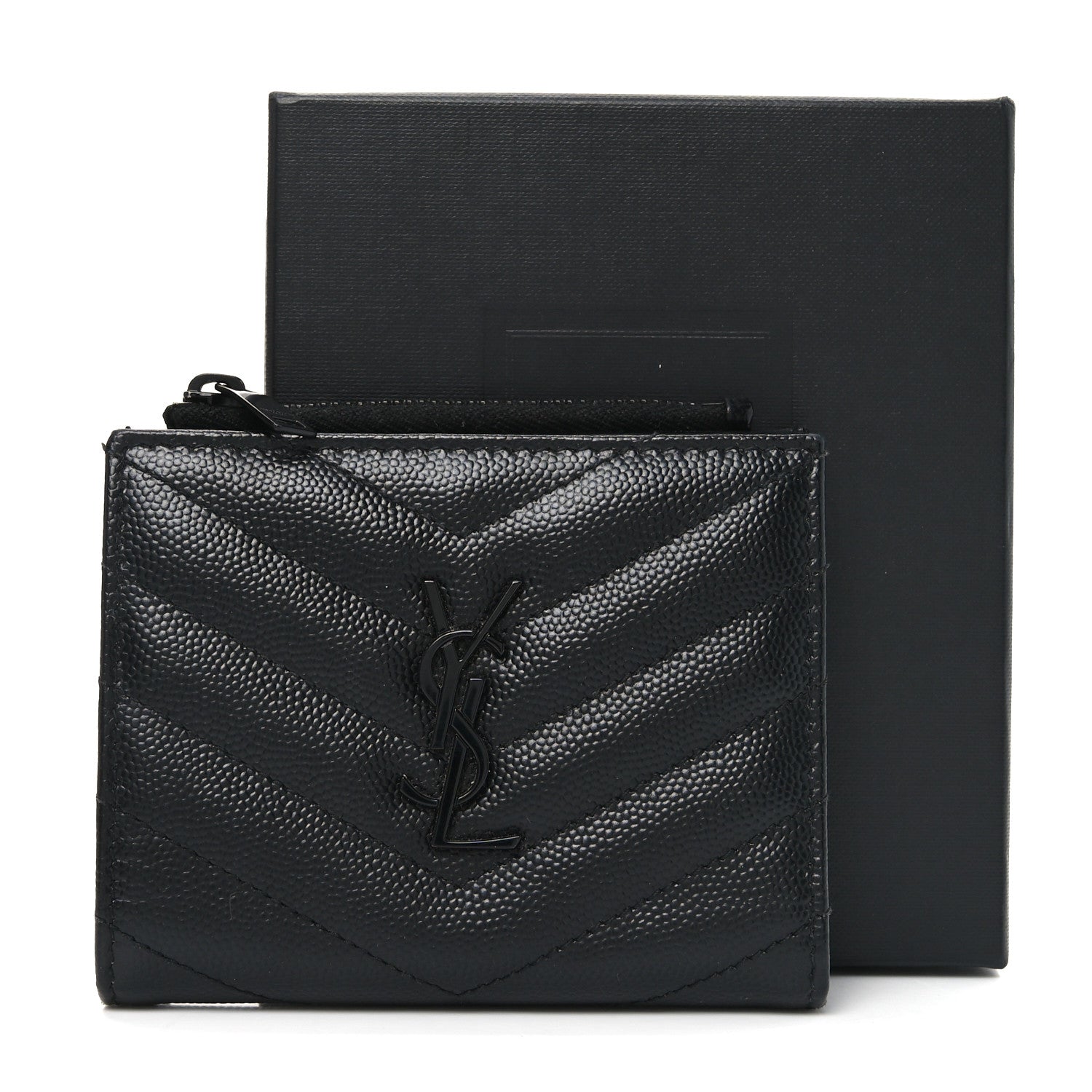 Grain De Poudre Matelasse Chevron Monogram Zipped Card Case Black