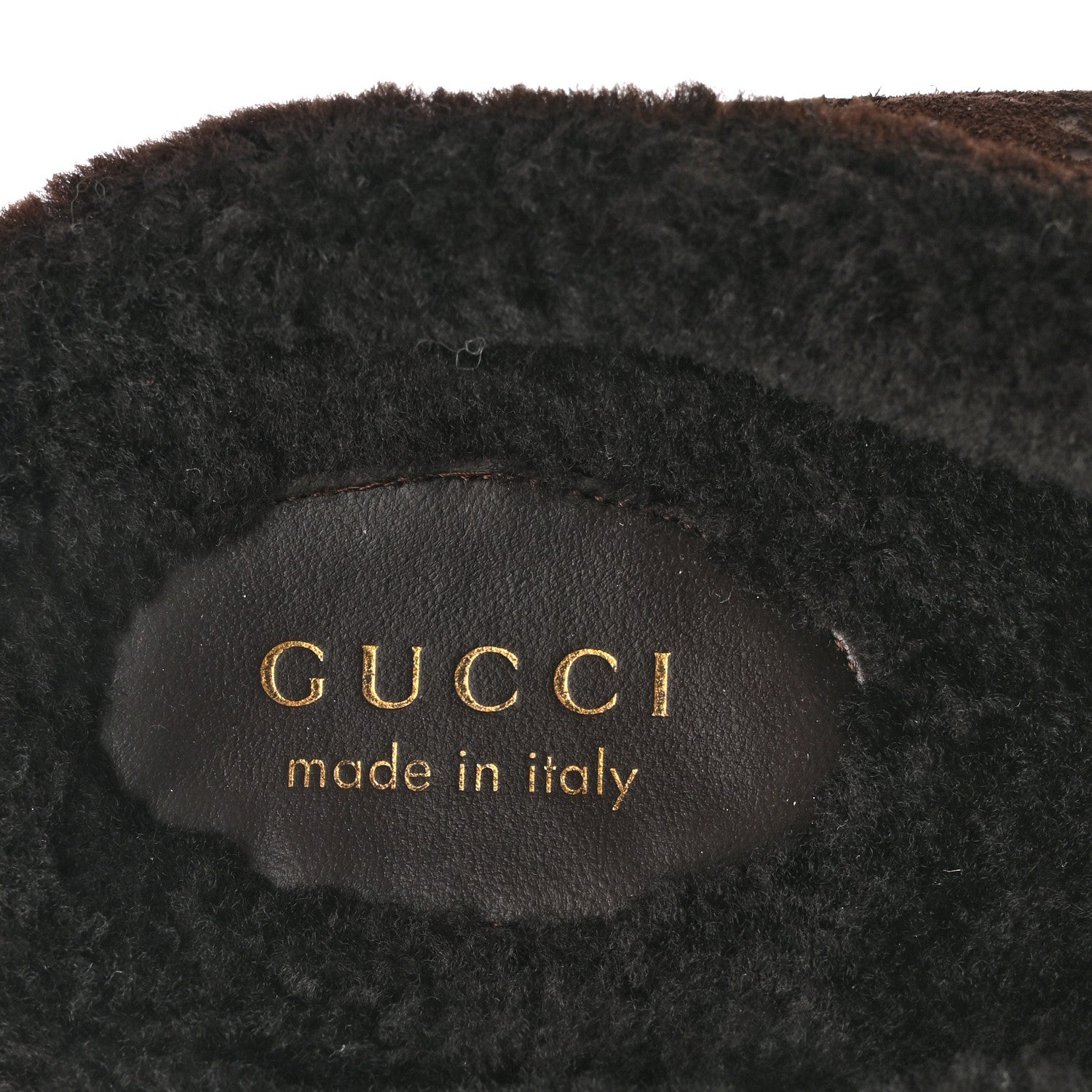 Suede GG Debossed Shearling Womens Horsebit Mules 36 Dark Brown