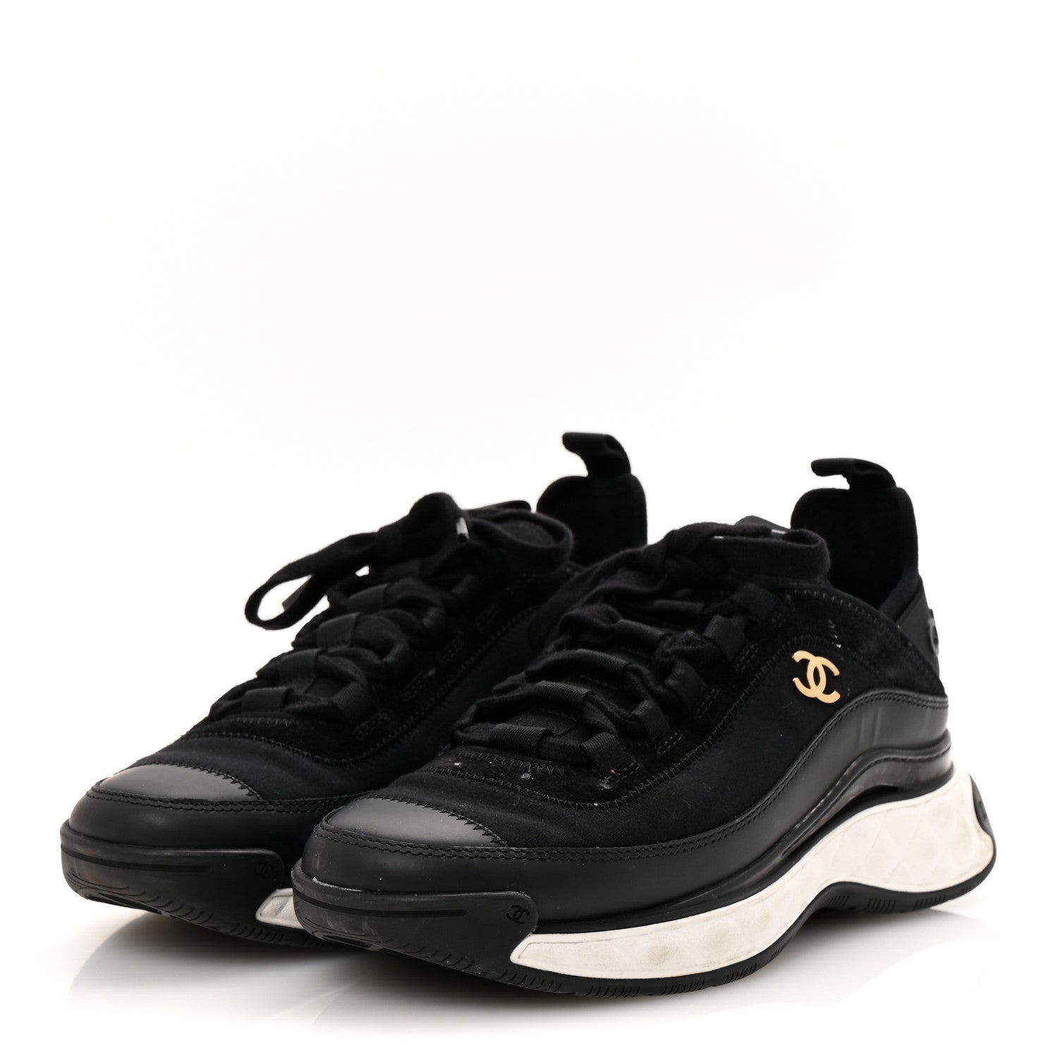 Velvet Calfskin Mixed Fibers CC Sneakers 36 Black