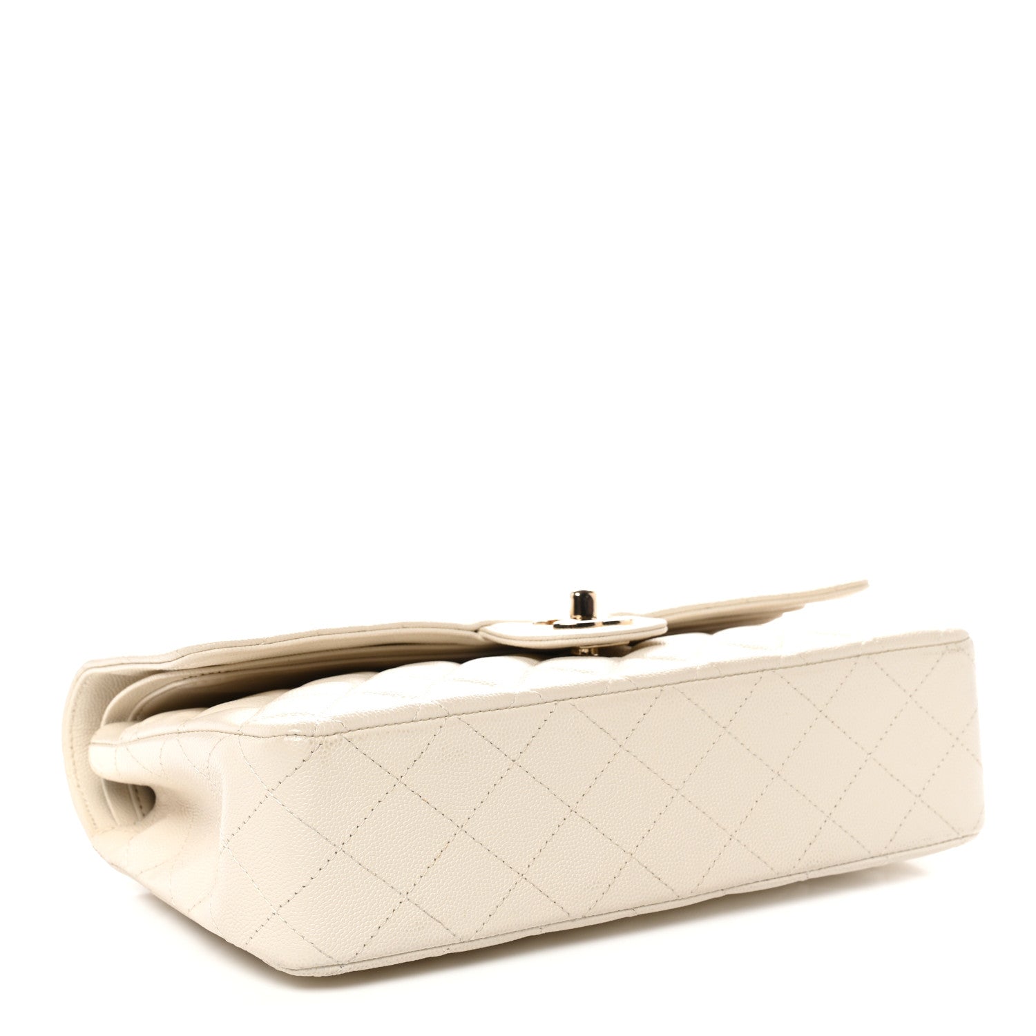Caviar Quilted Medium Double Flap White