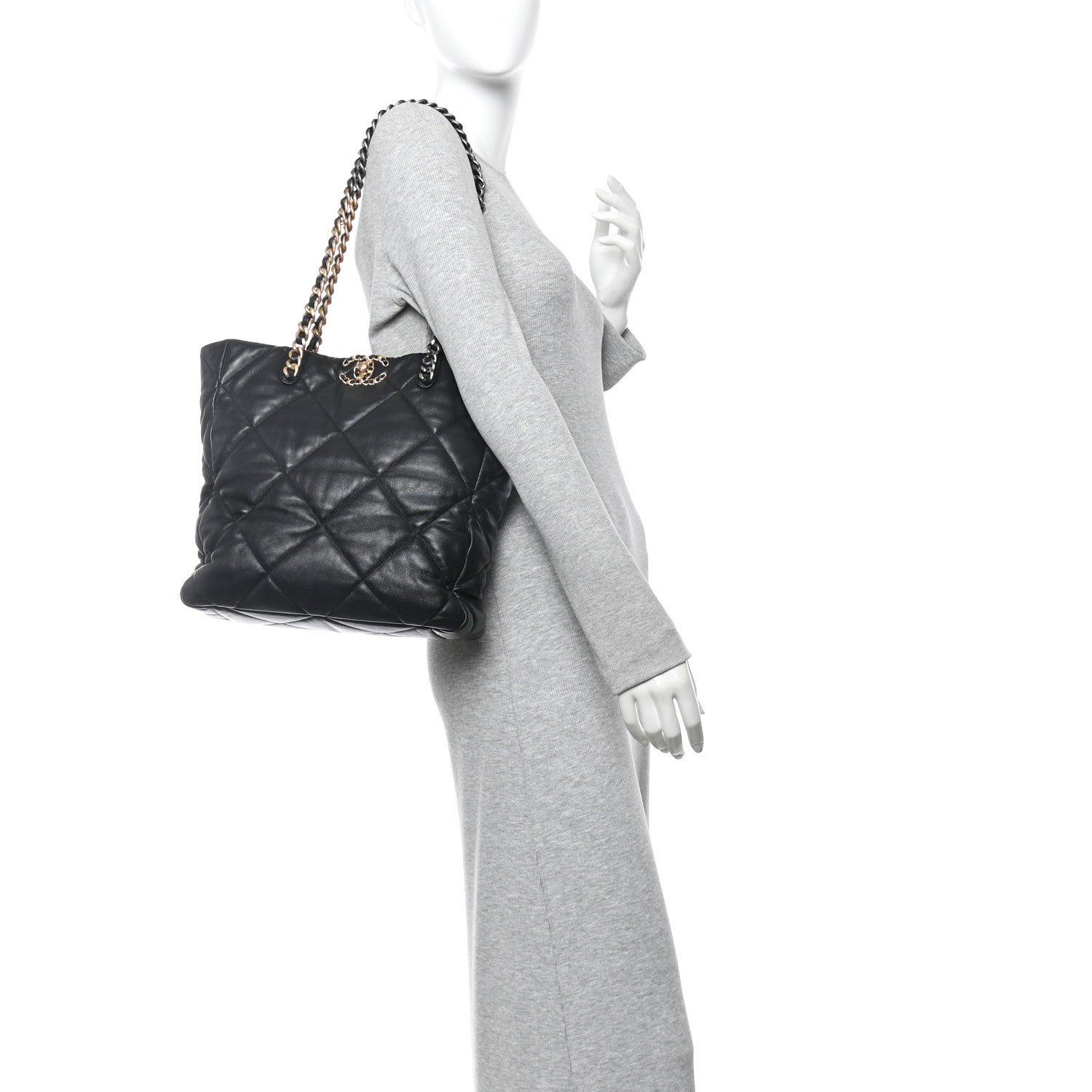 Lambskin Quilted Chanel 19 Shopping Bag Black