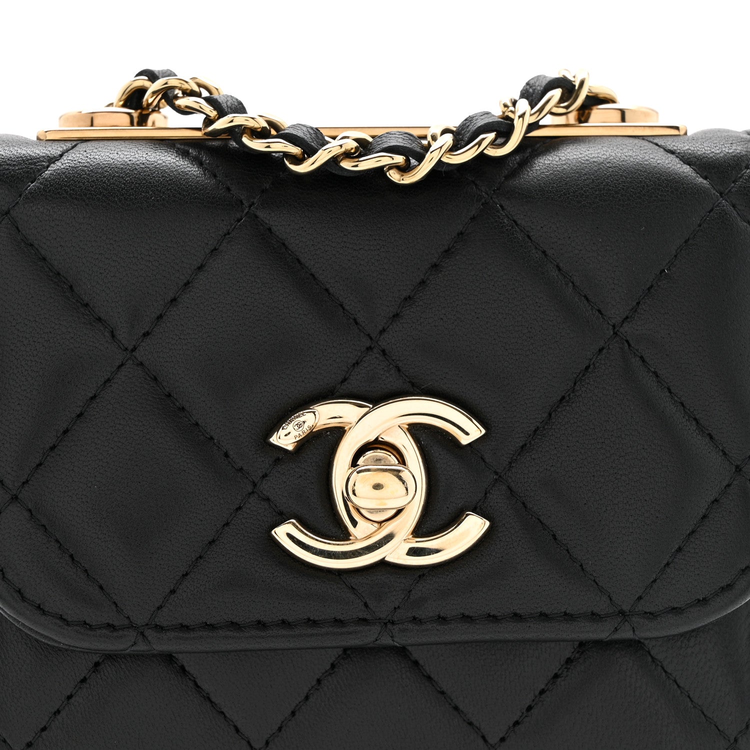 Lambskin Quilted Mini Trendy CC Clutch With Chain Black
