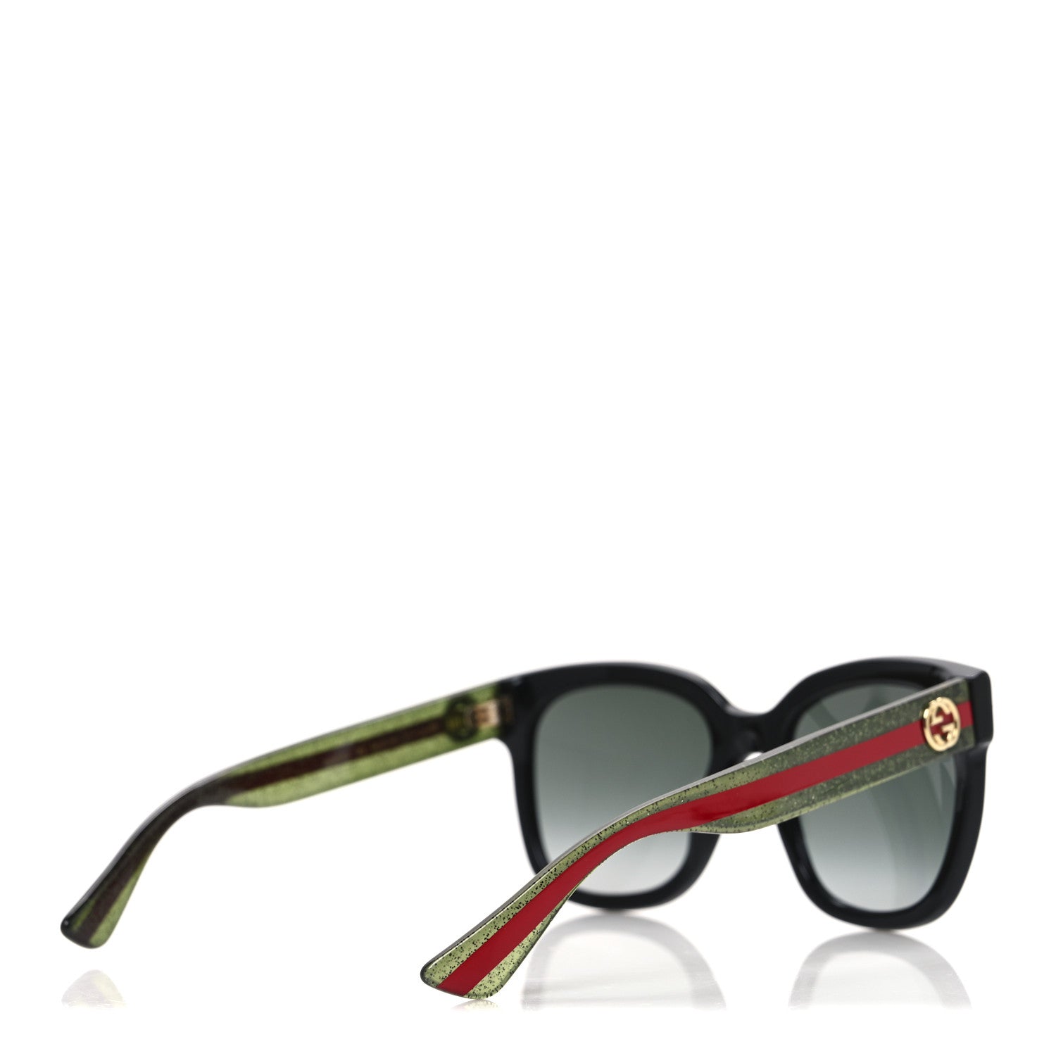 Acetate Square Frame Web Glitter Sunglasses GG0034S Black Green