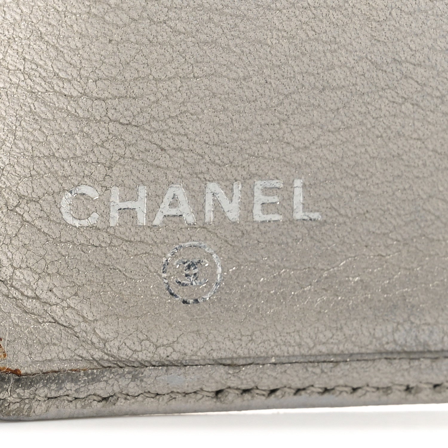 Metallic Goatskin Camellia Embossed Yen Wallet Silver