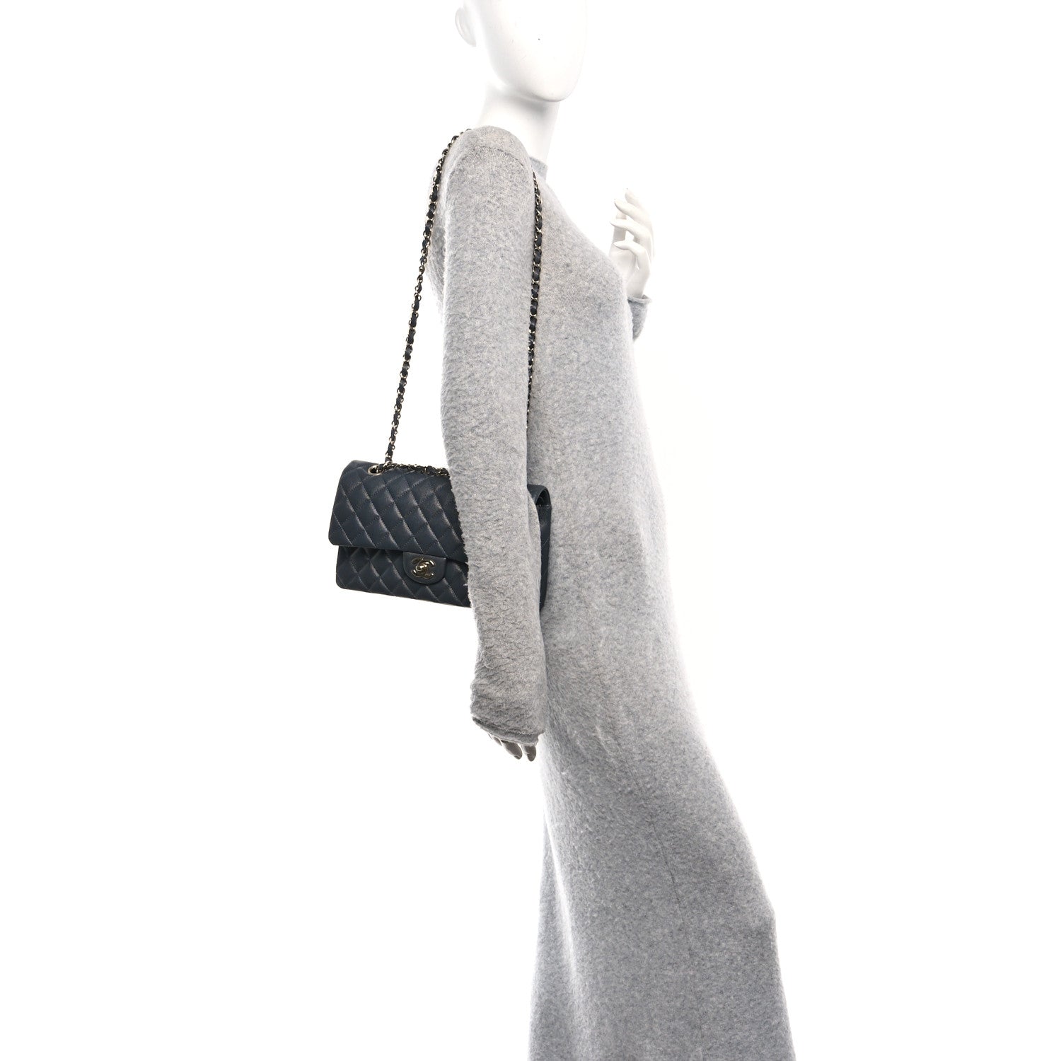 Caviar Quilted Medium Double Flap Dark Grey