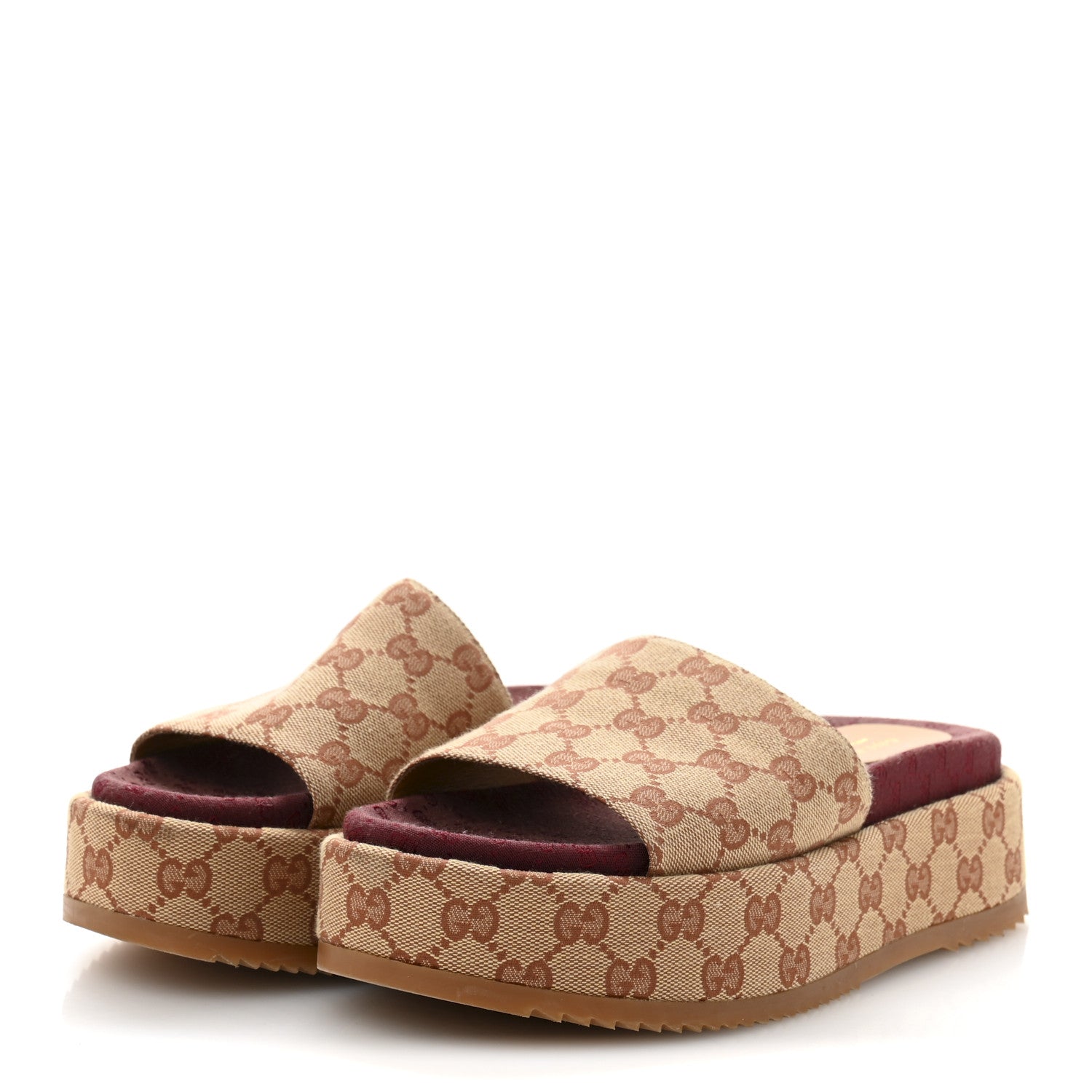 Canvas GG Monogram Angelina Platform Slide Sandals 39 Beige Ruggine