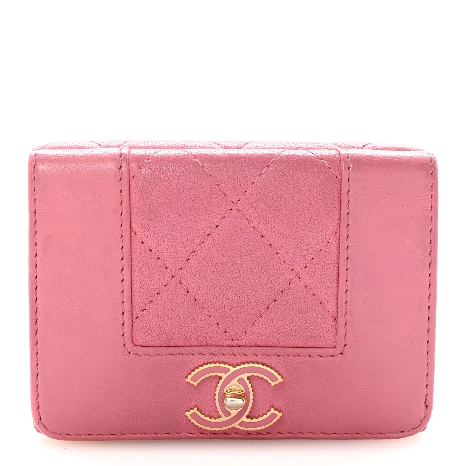 Sheepskin Quilted Vintage Mademoiselle Trifold Wallet Dark Pink