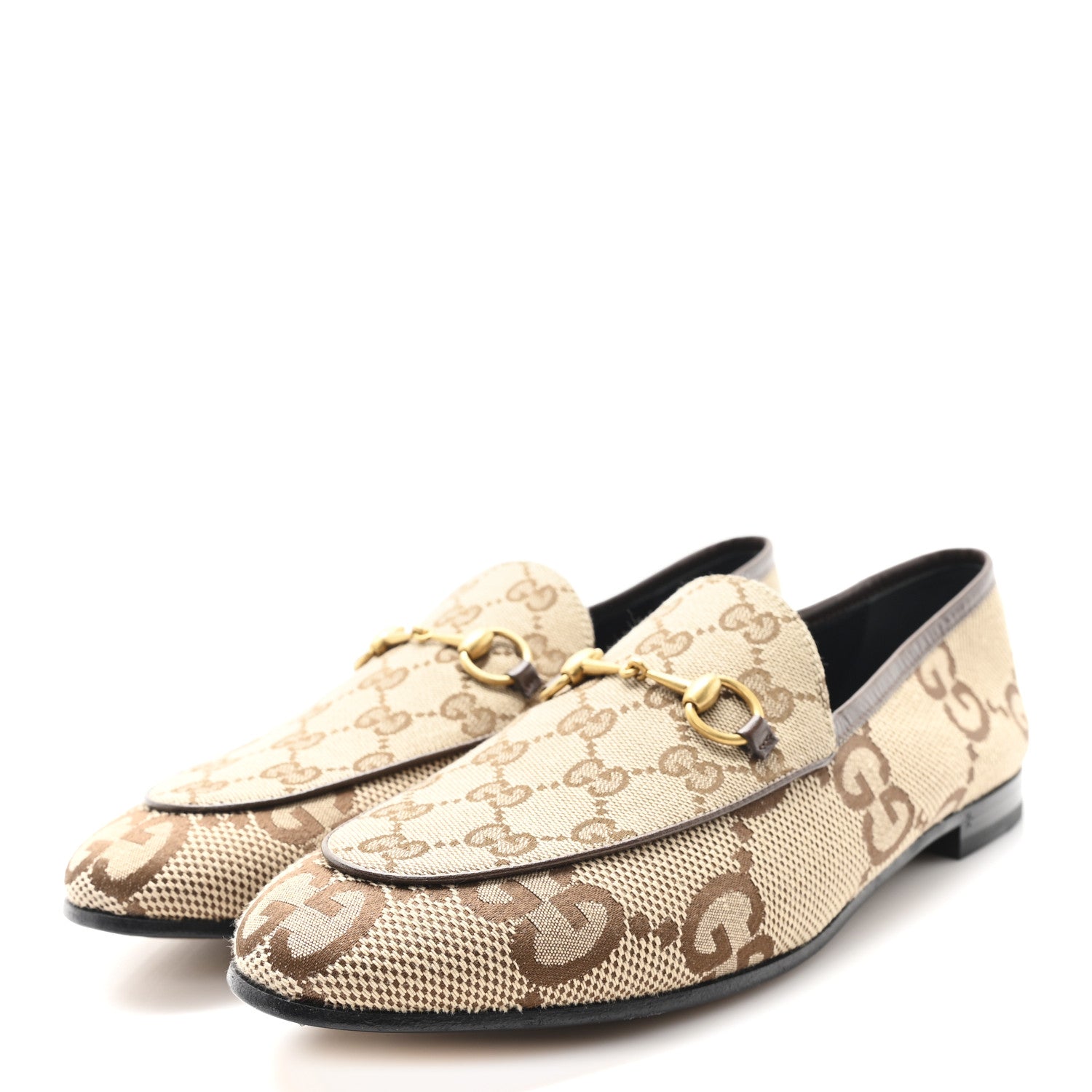 Monogram Jumbo GG Malaga Kid Horsebit Womens Jordaan Loafers 40.5 Camel Ebony New Acero Beige