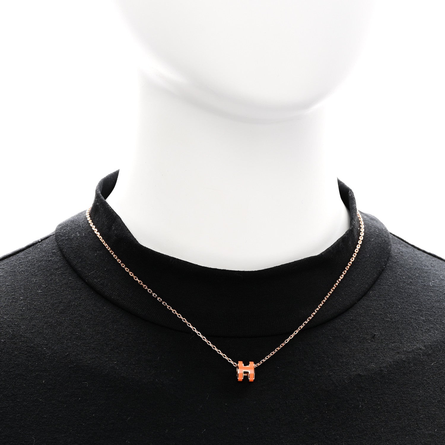 Lacquered Rose Gold Mini Pop H Pendant Necklace Orange