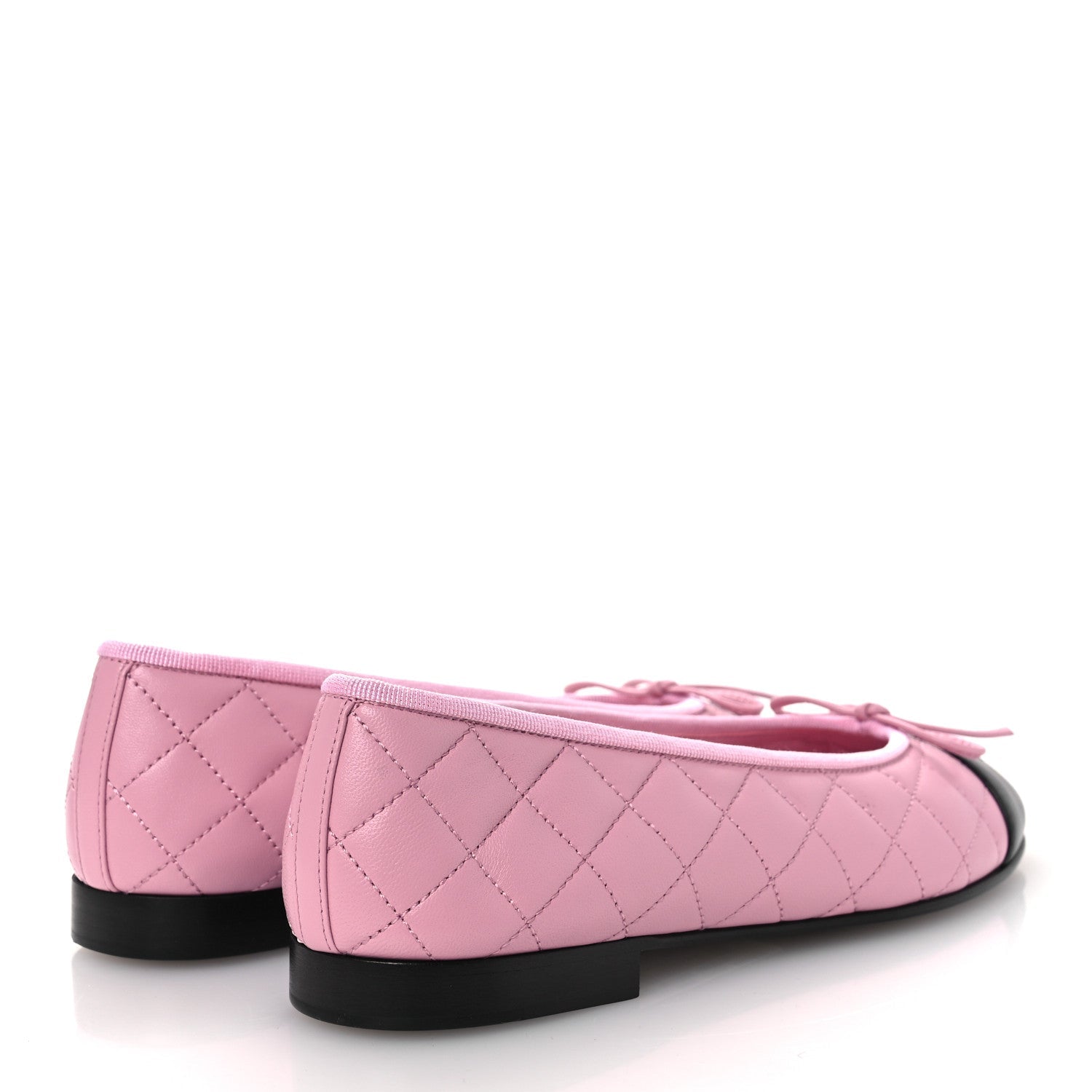 Lambskin Quilted CC Cap Toe Ballerina Flats 37 Light Pink Black