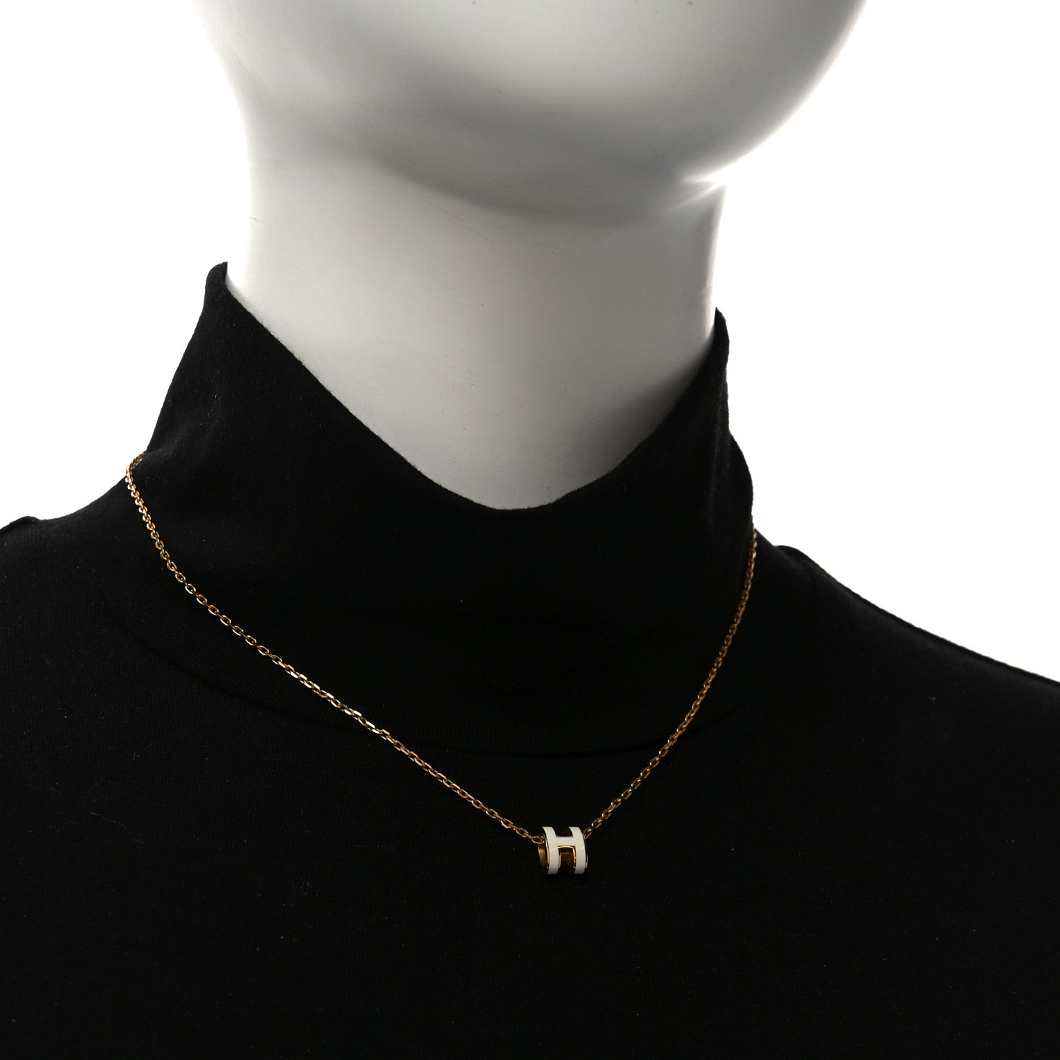 Lacquered Gold Mini Pop H Pendant Necklace White
